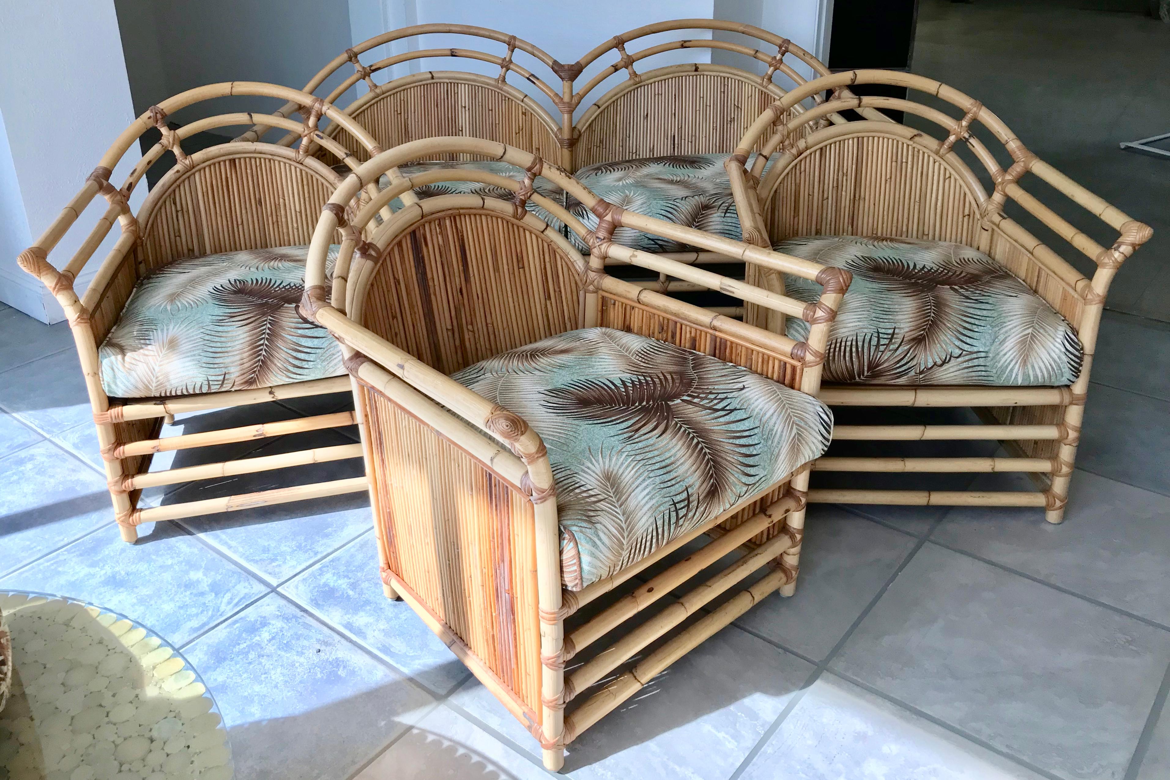 Henry Olko Inspired Midcentury Bamboo and Rattan Loveseat with 3 Club Chairs In Good Condition In West Palm Beach, FL