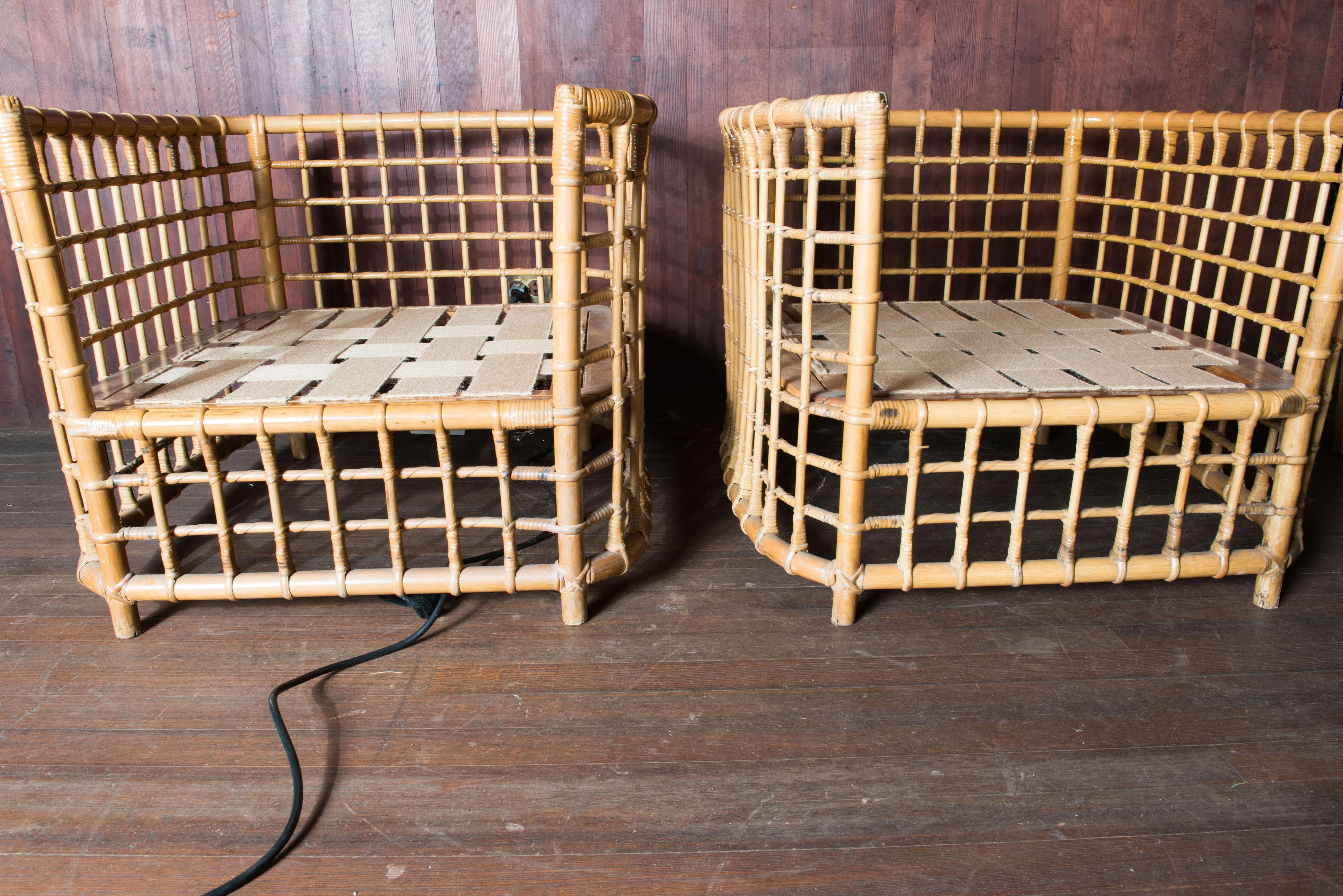 Henry Olko paire de fauteuils carrés en rotin, de style moderne du milieu du siècle dernier en vente 6