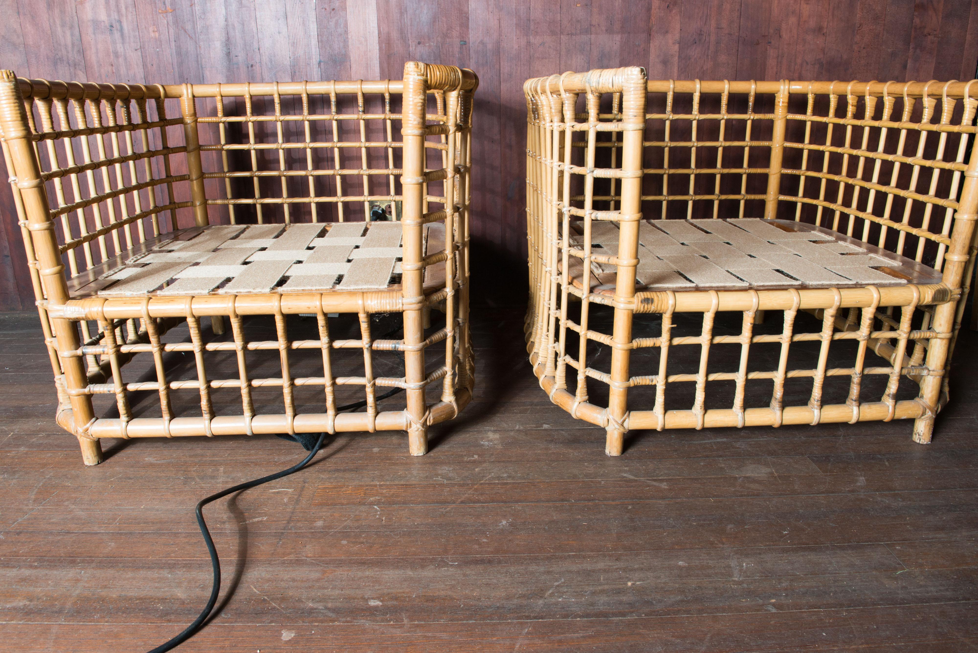 Henry Olko Pair of Mid-Century Modern Square Series Rattan Armchairs For Sale 6