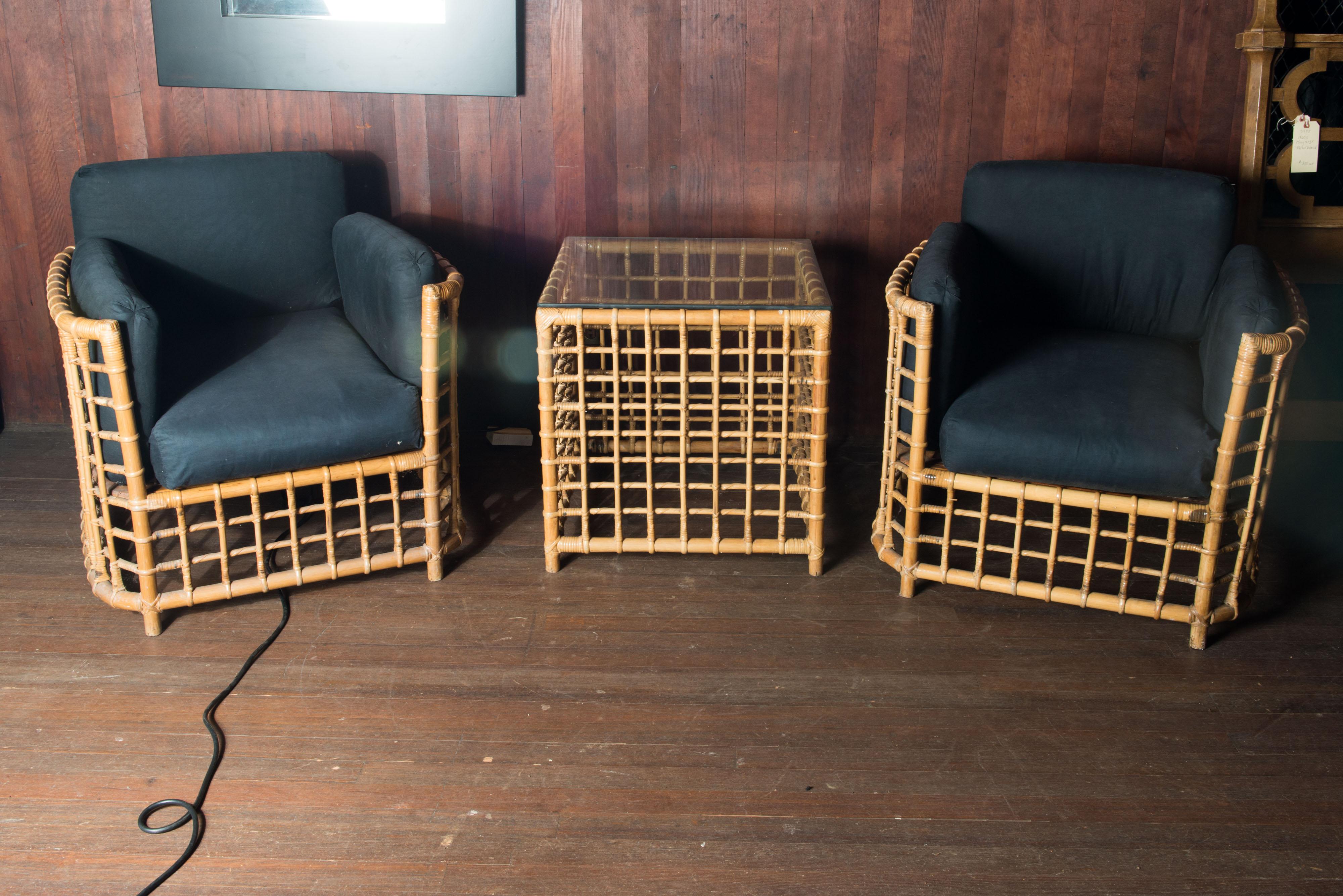Henry Olko Pair of Mid-Century Modern Square Series Rattan Armchairs For Sale 7