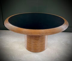 Tavolo da pranzo rotondo Henry Olko, stile Gabriella Crespi, vetro in rattan a canne mozze