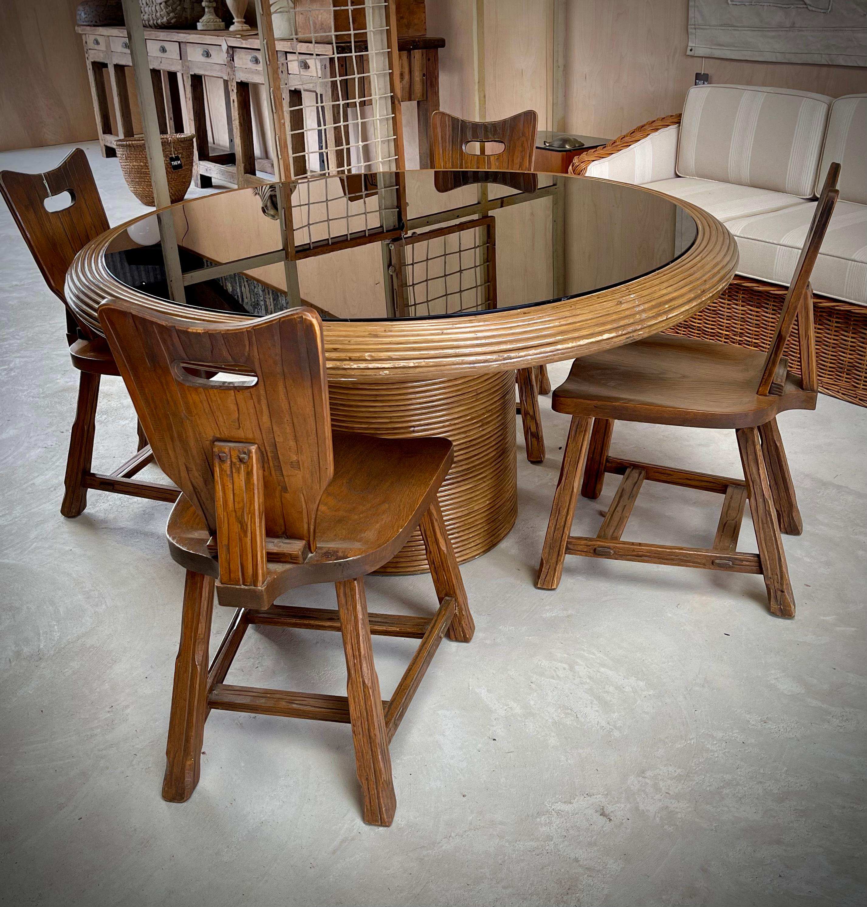 Henry Olko Round Dining Table, Gabriella Crespi Style, Split Reed Rattan Glass 2