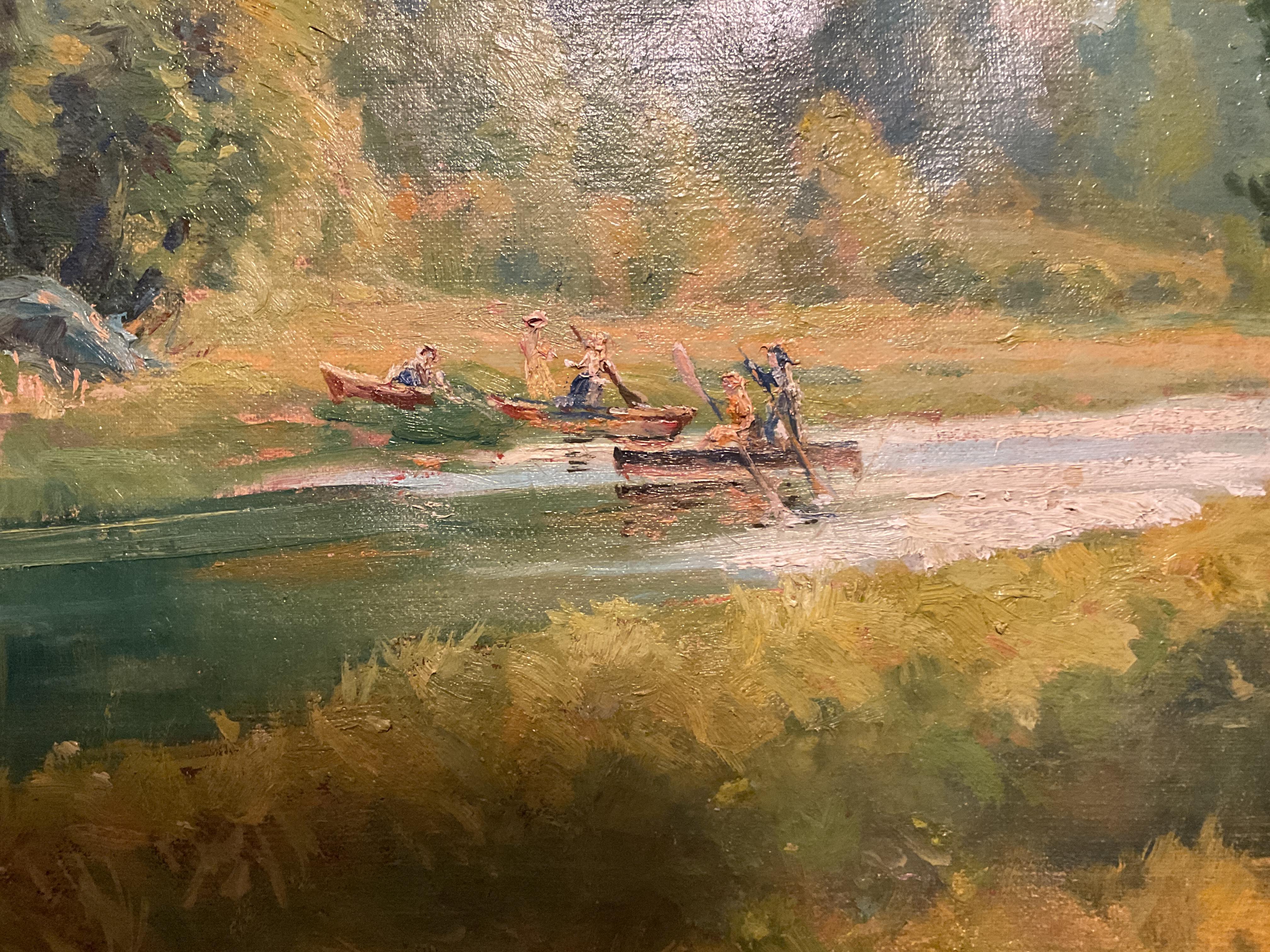 Amerikanischer Impressionist Gemälde - Bootsparty, Sudbury River in der Nähe von Boston, Mass (Amerikanischer Impressionismus), Painting, von Henry Orne  Rider