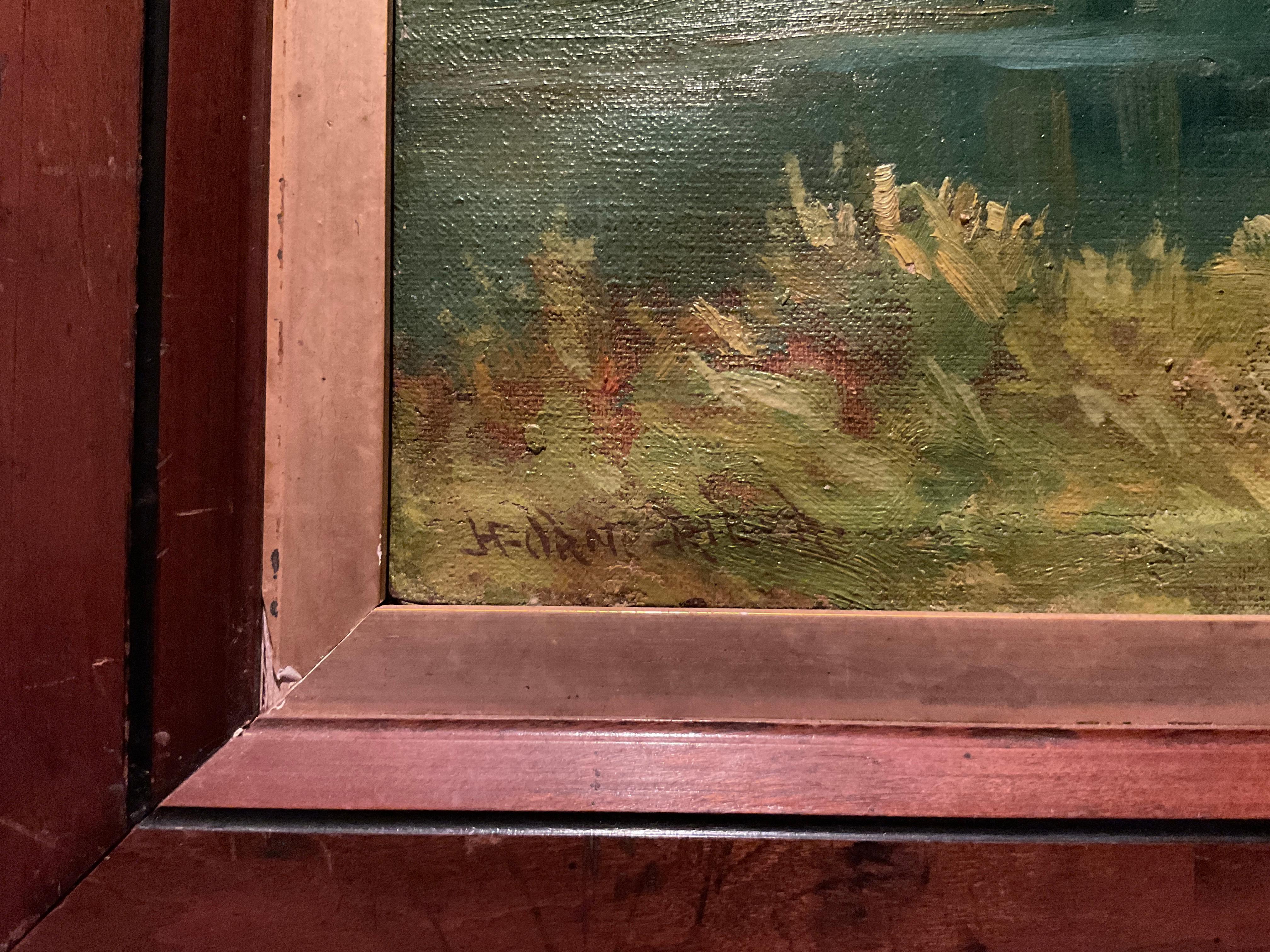 This lovely painting depicts couples on boats taking a leisurely outing on the Sudbury River, outside of Boston, Massachusetts.  The Sudbury runs outside the western suburbs of Boston until it connects with the Concord River.  Over half its length