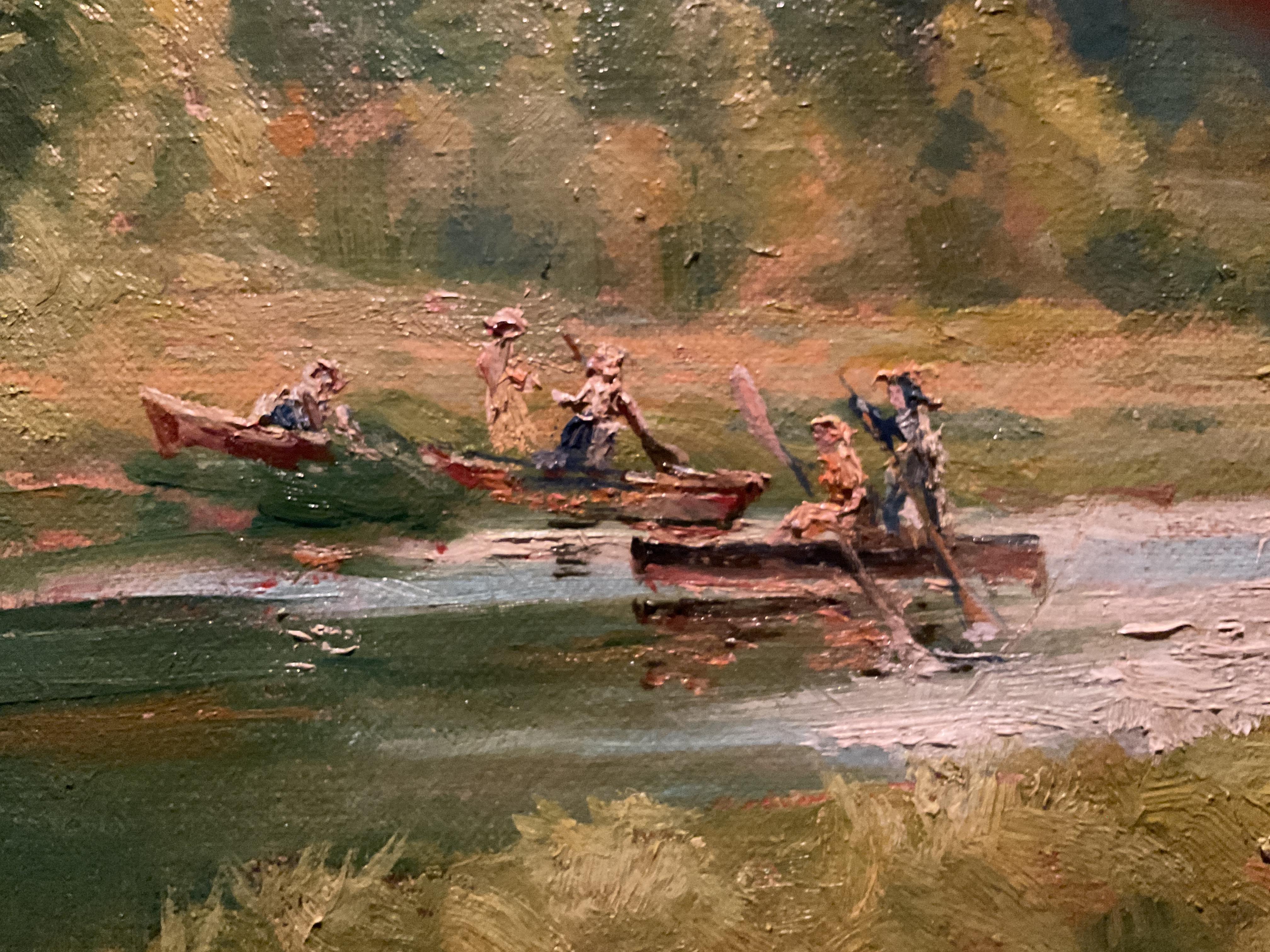 “A Boating Party on the Sudbury River” Massachusetts Oil Painting by H. O. Rider For Sale 4