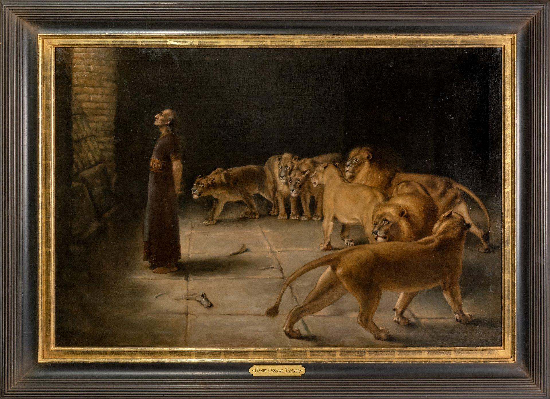 DANIEL IN THE LIONS' DEN BY HENRY OSSAWA TANNER after Briton Riviere - Painting by Henry Ossawa Tanner