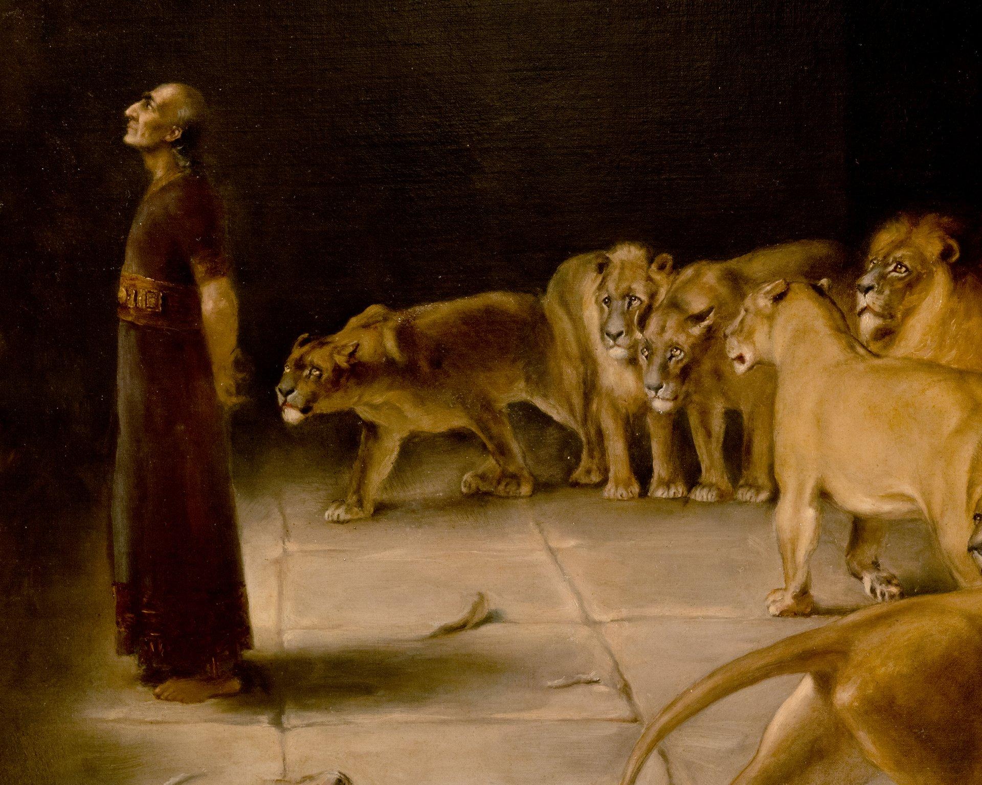 Henry Ossawa Tanner Figurative Painting - DANIEL IN THE LIONS' DEN BY HENRY OSSAWA TANNER after Briton Riviere