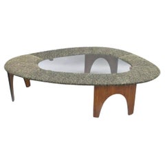 Henry P Glass Intimate Island Suite Walnut Upholstered Mid Century Coffee Table (Table basse du milieu du siècle)
