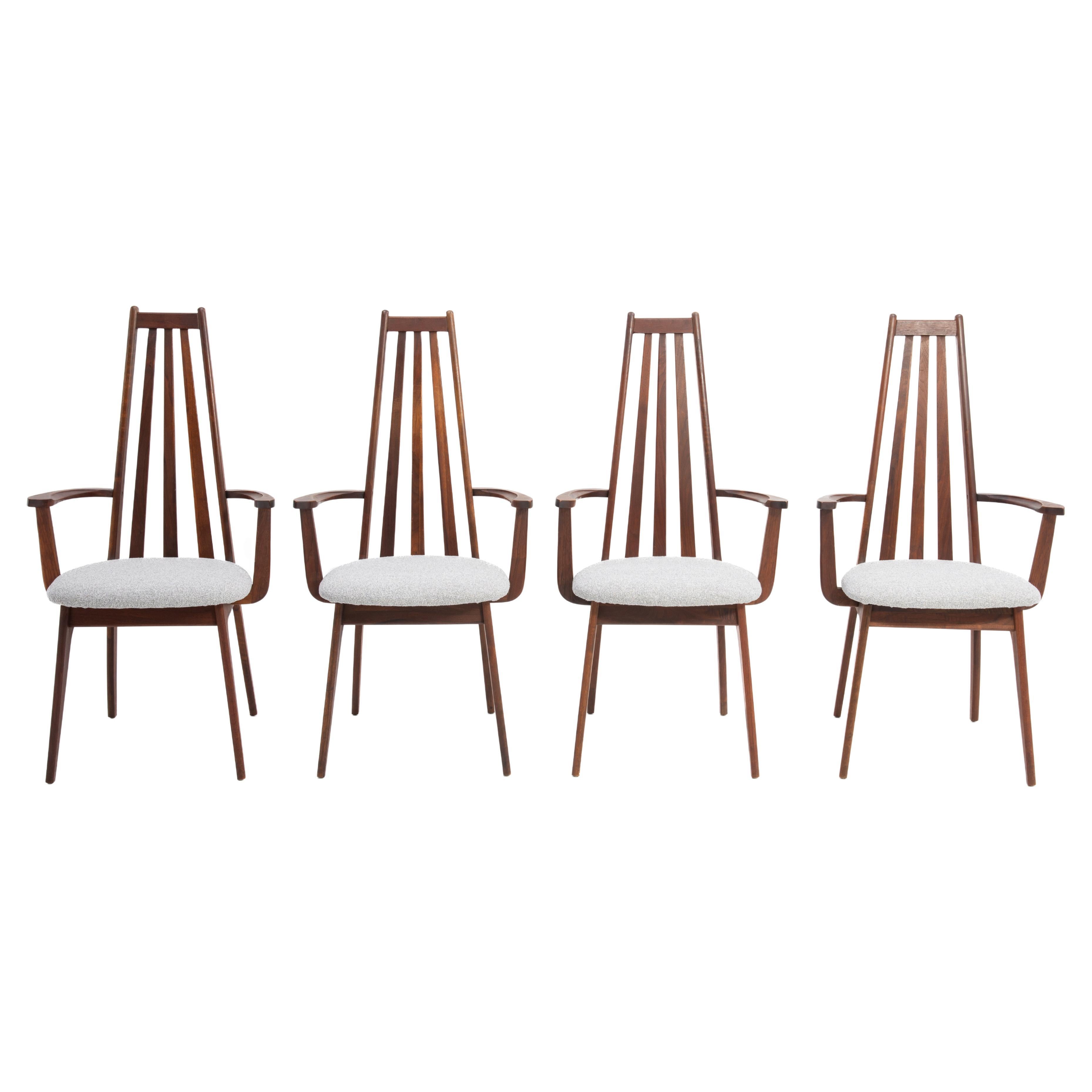 Henry P. Glass Richbilt MFG Pearsall Esszimmerstühle aus Nussbaumholz mit hoher Rückenlehne, 4er-Set