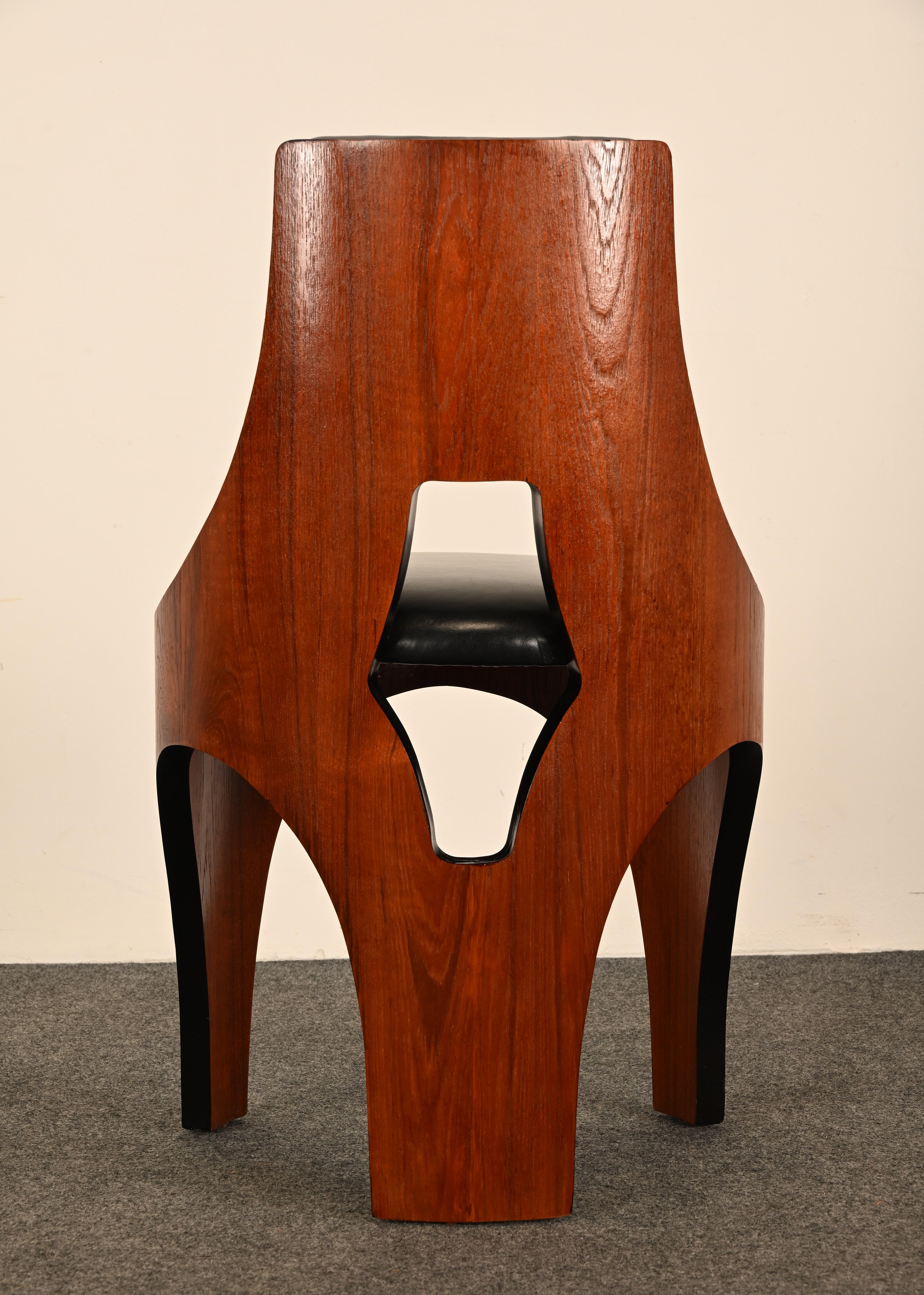 Henry P. Glass Dreibeiniger Stuhl aus Nussbaum und Leder, 1950er Jahre im Angebot 5