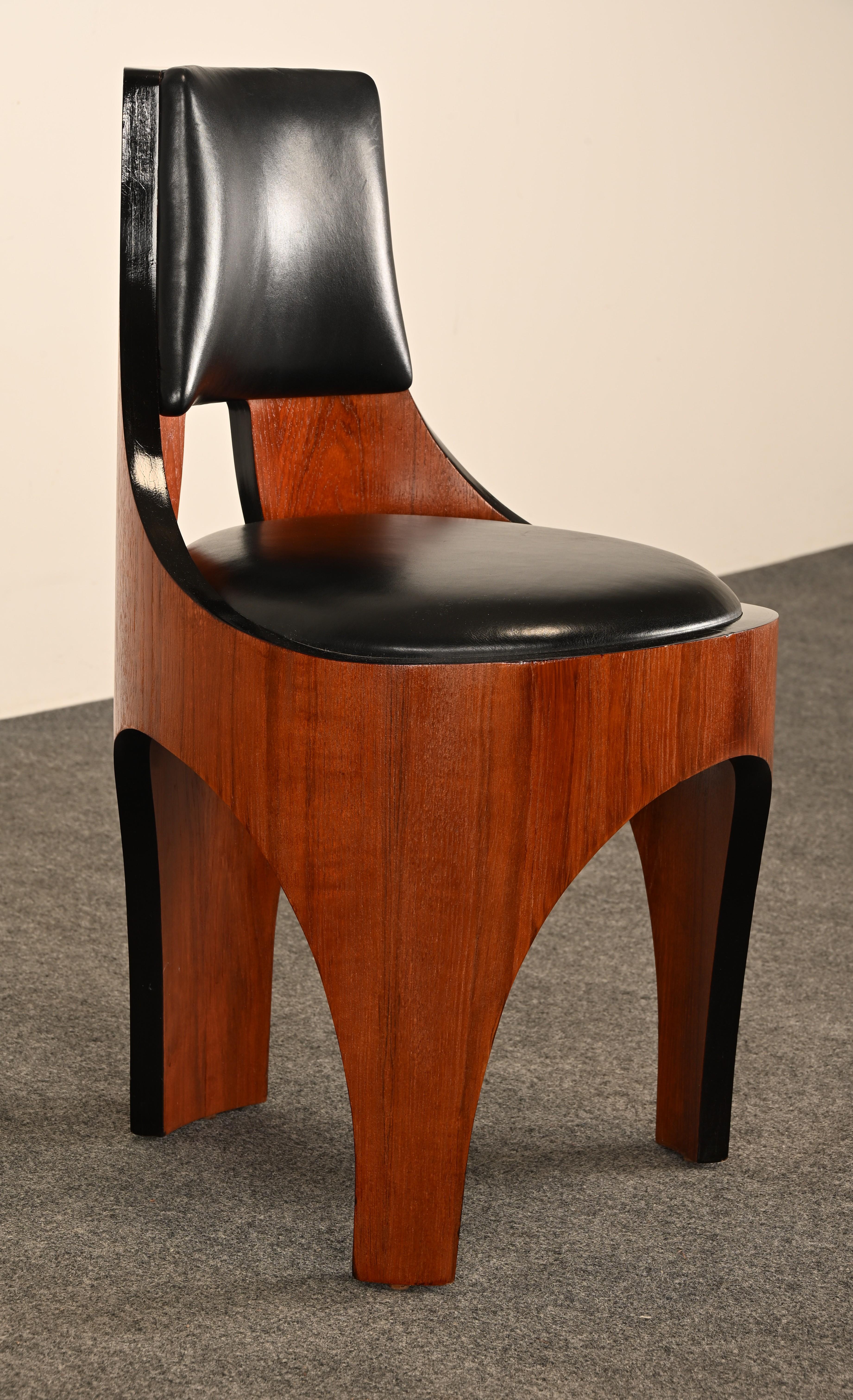 Henry P. Glass Dreibeiniger Stuhl aus Nussbaum und Leder, 1950er Jahre im Angebot 1