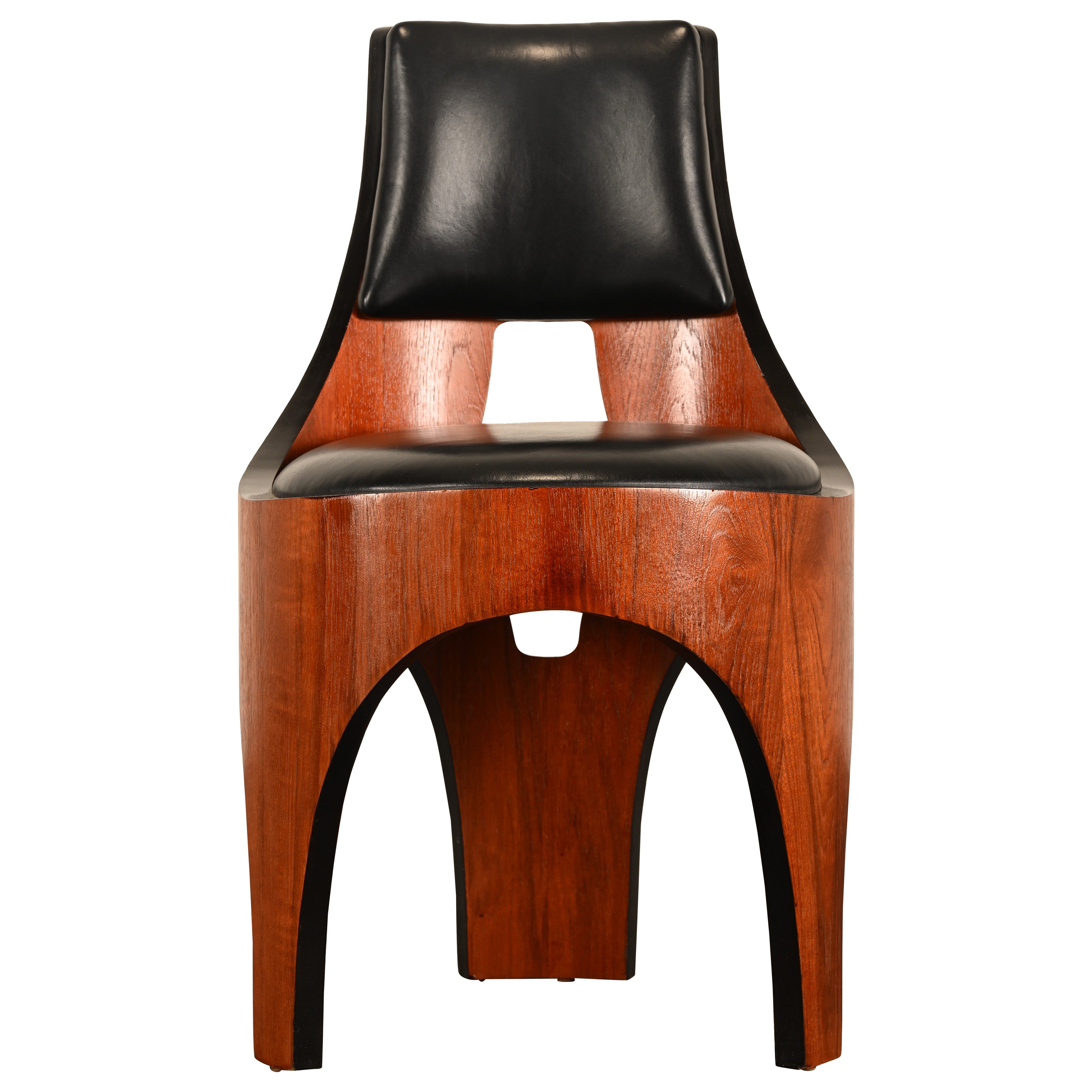 Silla de tres patas de nogal y cuero de Henry P. Glass, años 50