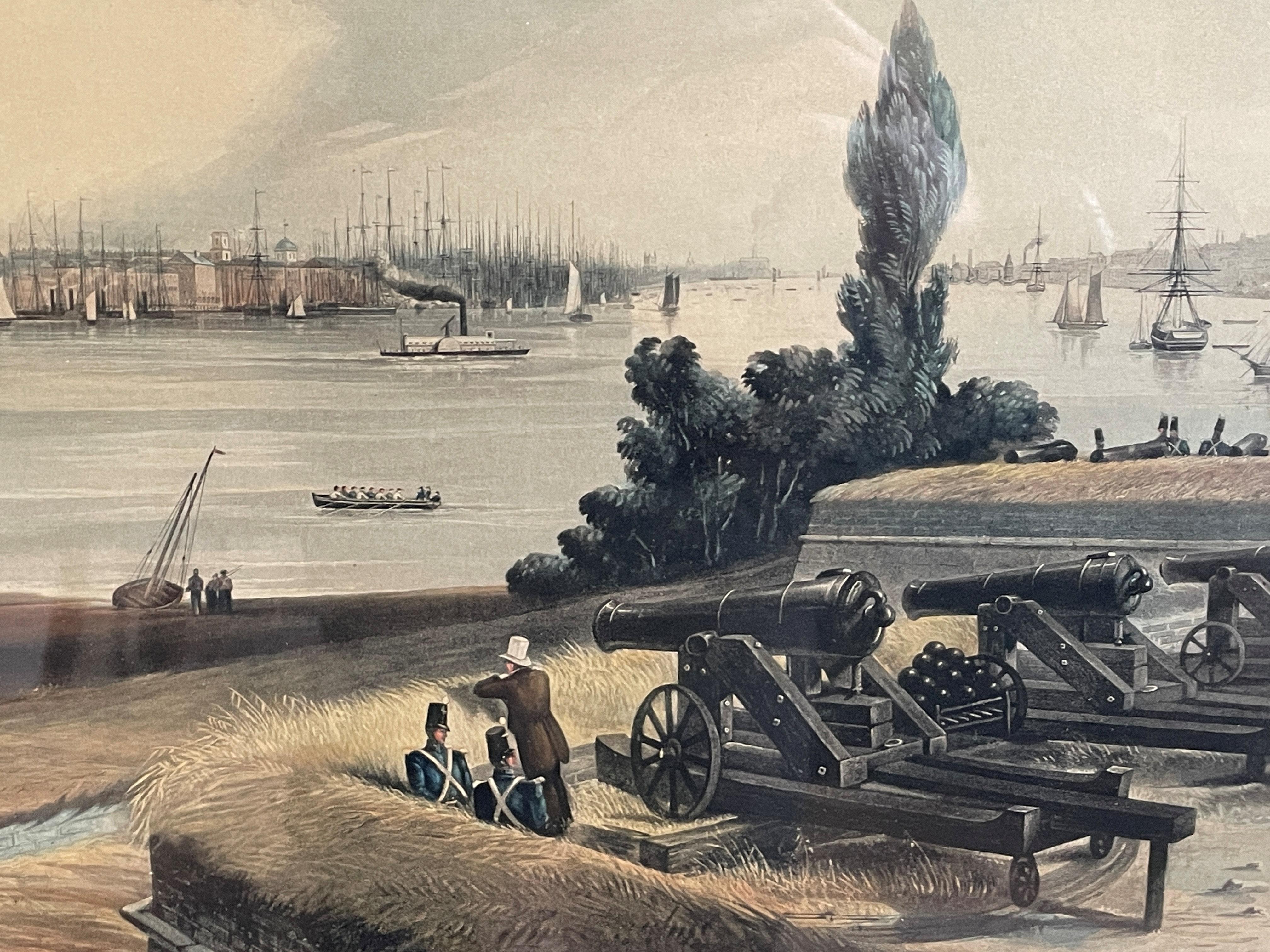 New York - Taken from the north west angle of Fort Columbus Governor's Island, 1846
Engraved by Henry Papprill after a sketch by F. Catherwood, published by Henry J. Megarey
Hand-colored engraving on paper
Image 16 x 26 1/2 inches

Henry A. Papprill