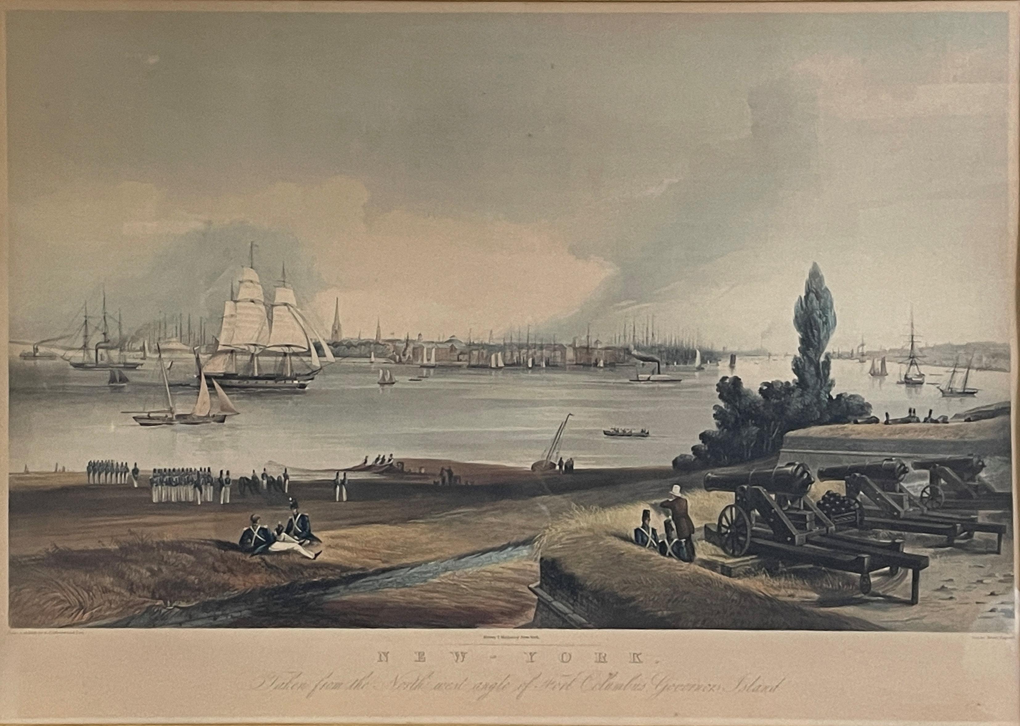 Henry Papprill Landscape Print - "New York - Taken from the Northwest angle of Fort Columbus, Governor's Island"