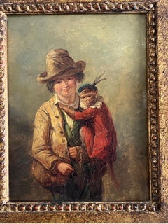 Henry Park “Young Hunter & Monkey” Oil Painting Ex Christies Provenance