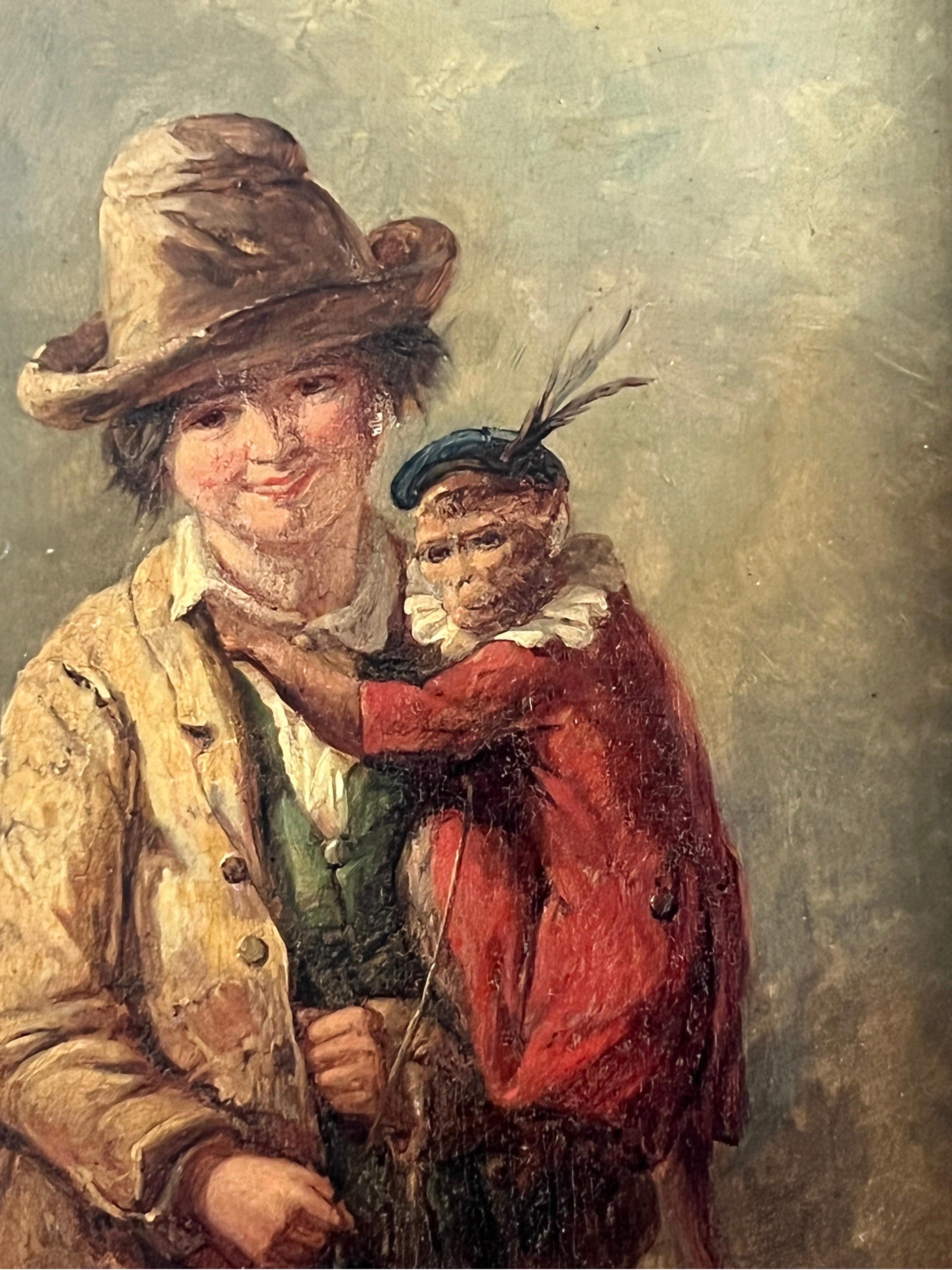 Henry Park, Young Hunter & Monkey, Ölgemälde, Ex Christies, Provenienz im Zustand „Gut“ im Angebot in Atlanta, GA