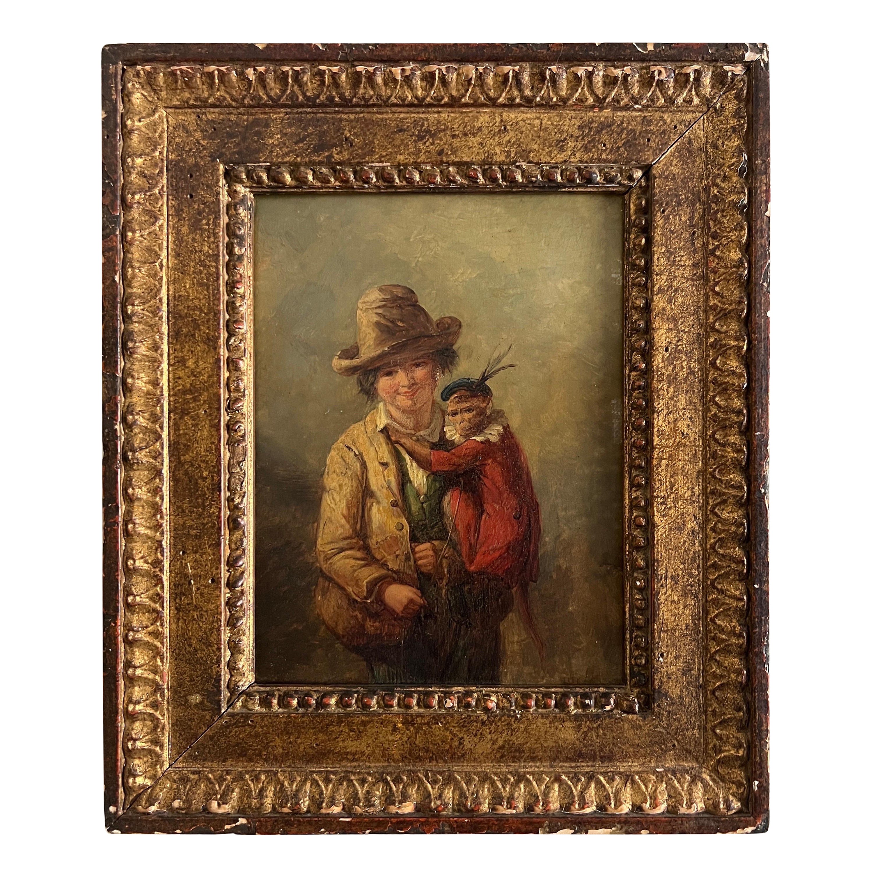 Henry Park, Young Hunter & Monkey, Ölgemälde, Ex Christies, Provenienz im Angebot