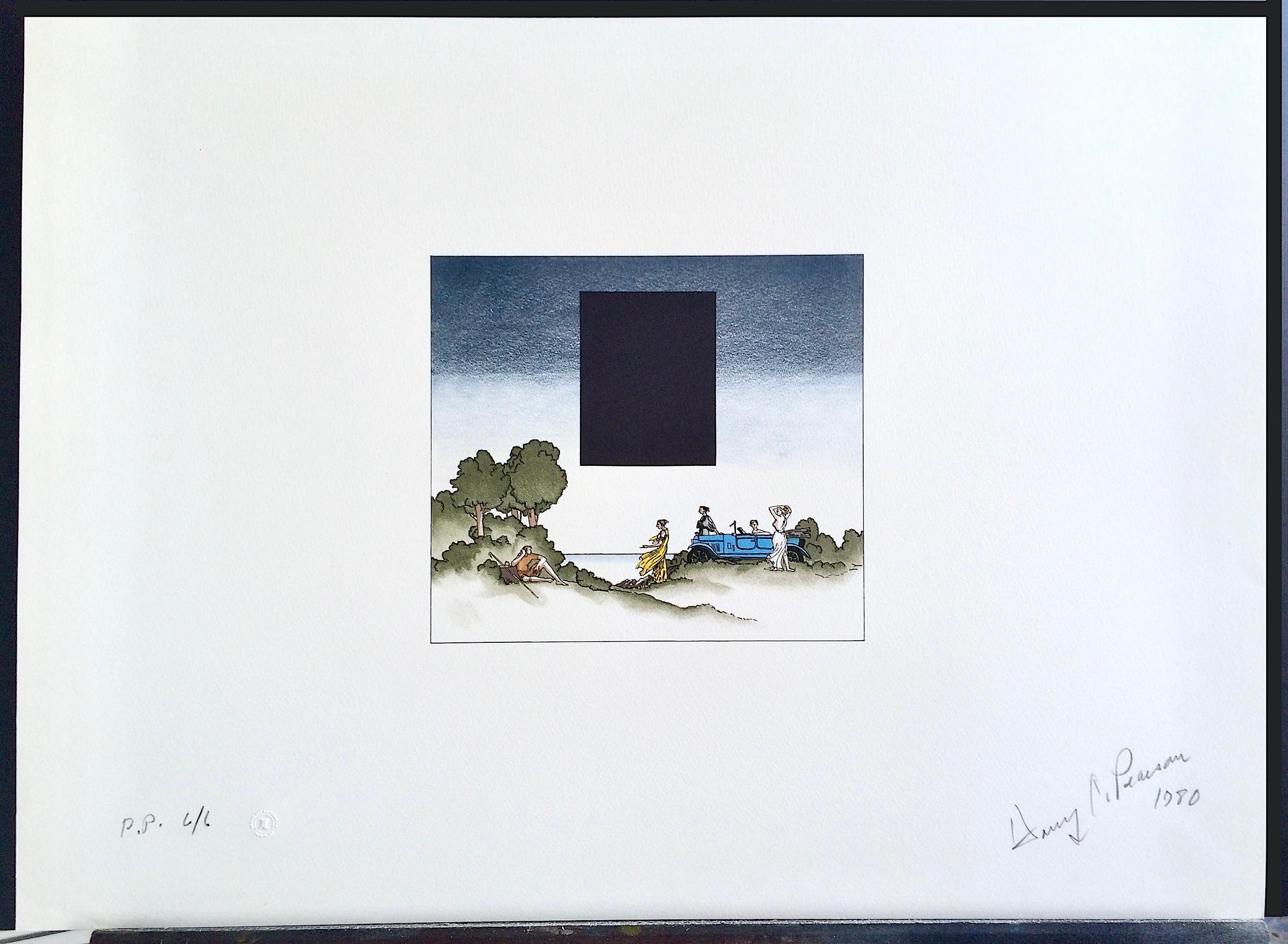 JUDGEMENT OF PARIS 1924 LAGONDA Signed Lithograph, Minimalist Style, Luxury Car For Sale 2