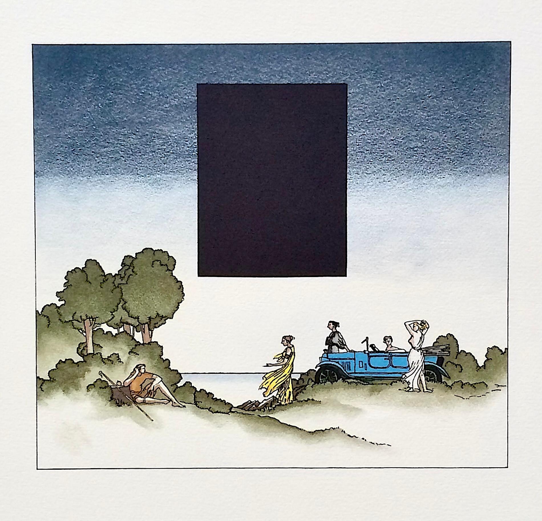 JUDGEMENT OF PARIS 1924 LAGONDA Signed Lithograph, Minimalist Style, Luxury Car - Print by Henry Pearson