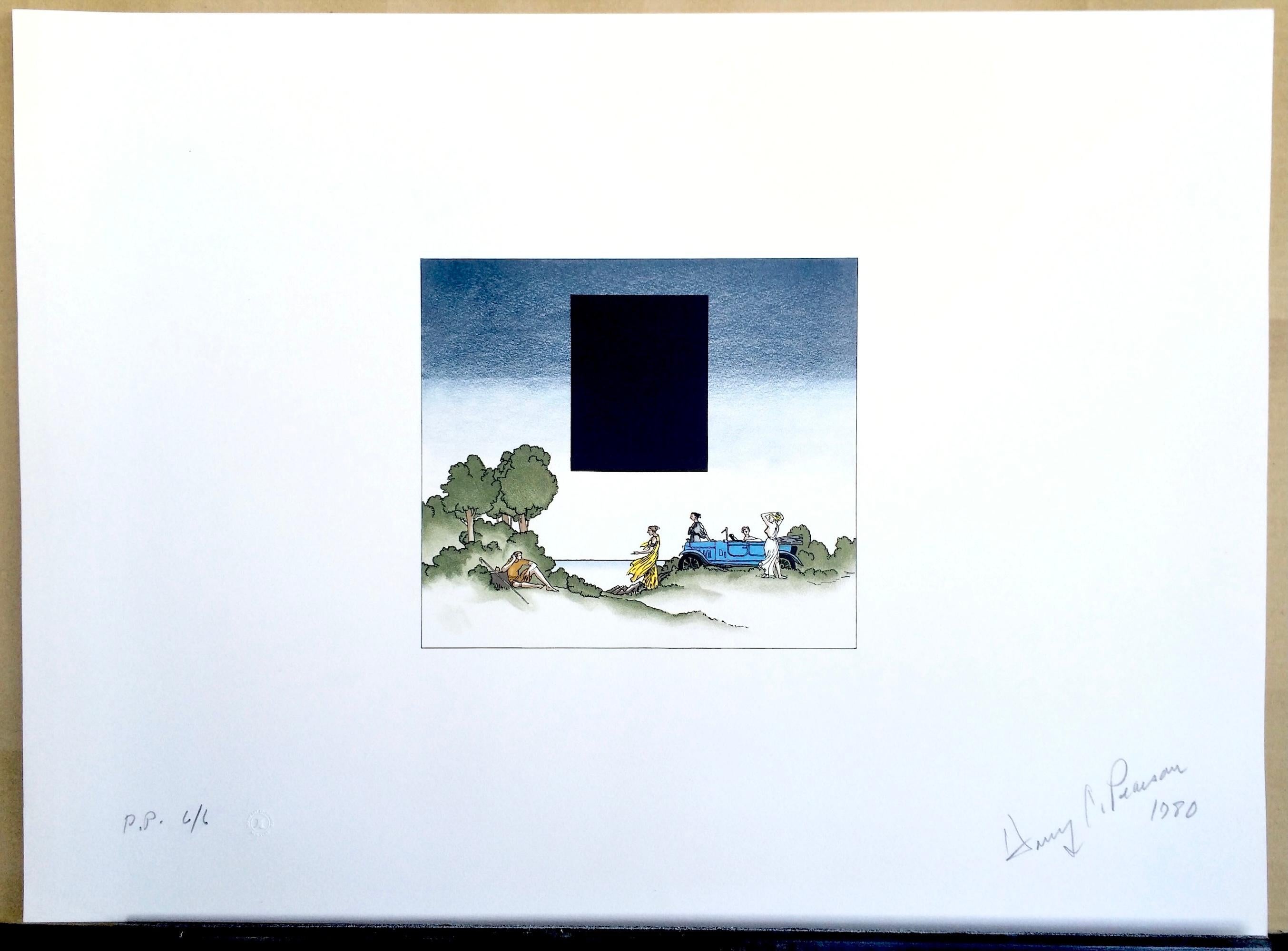 JUDGEMENT OF PARIS 1924 LAGONDA Signierte Lithographie, minimalistischer Stil, Luxuswagen im Angebot 4