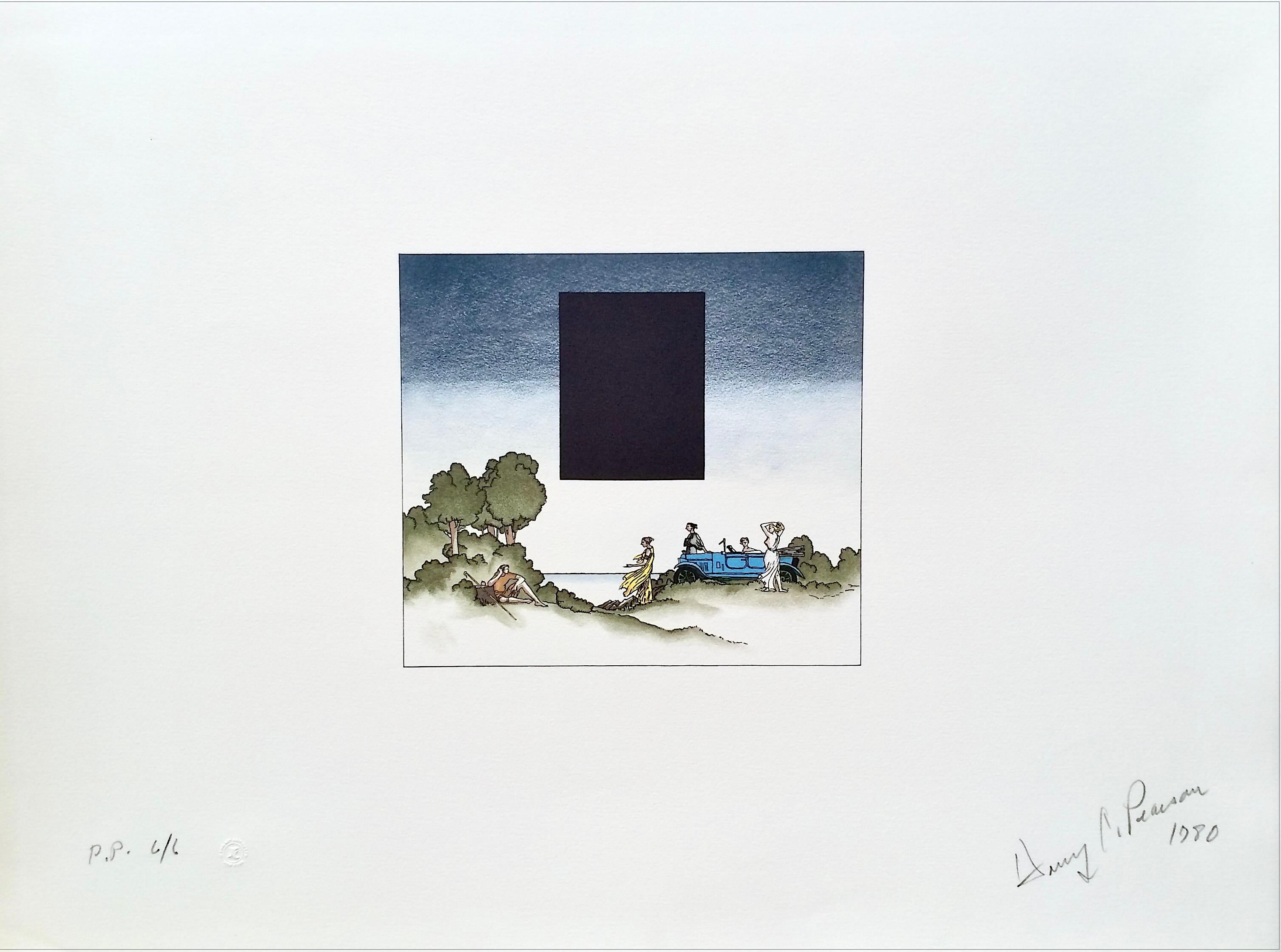 Henry Pearson Landscape Print - JUDGEMENT OF PARIS 1924 LAGONDA Signed Lithograph, Minimalist Style, Luxury Car