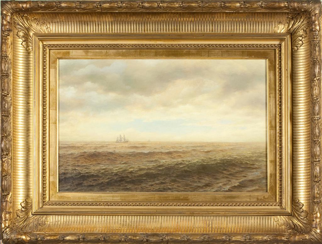 Sailing Ship on the Horizon - Painting by Henry Pember Smith