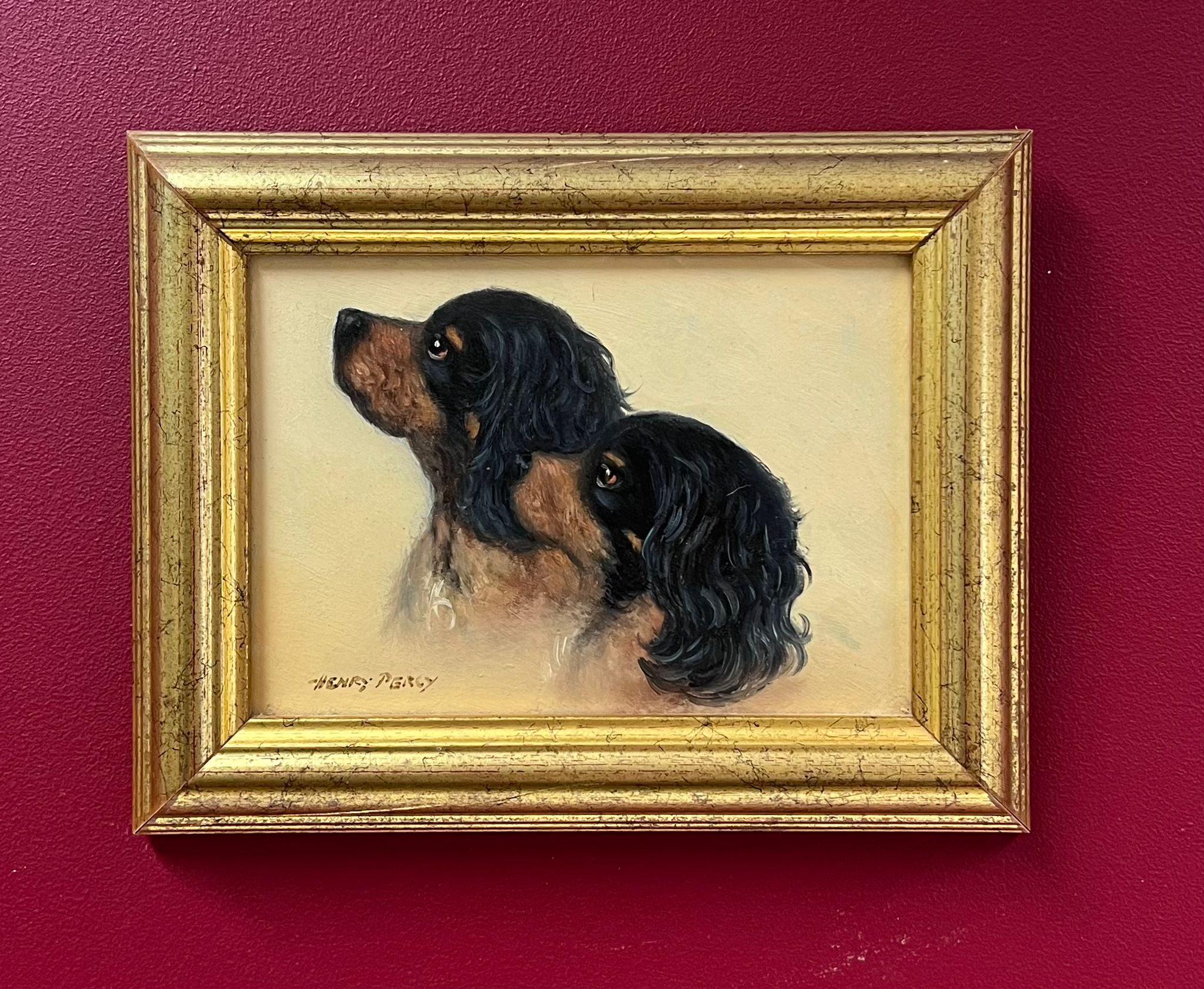Head Portraits of Cavalier Spaniel Dogs
by Henry Percy, British early 20th century
signed oil on board, framed
framed: 7 x 9 inches
board: 5 x 7 inches
provenance: private collection, UK
condition: very good and sound condition 