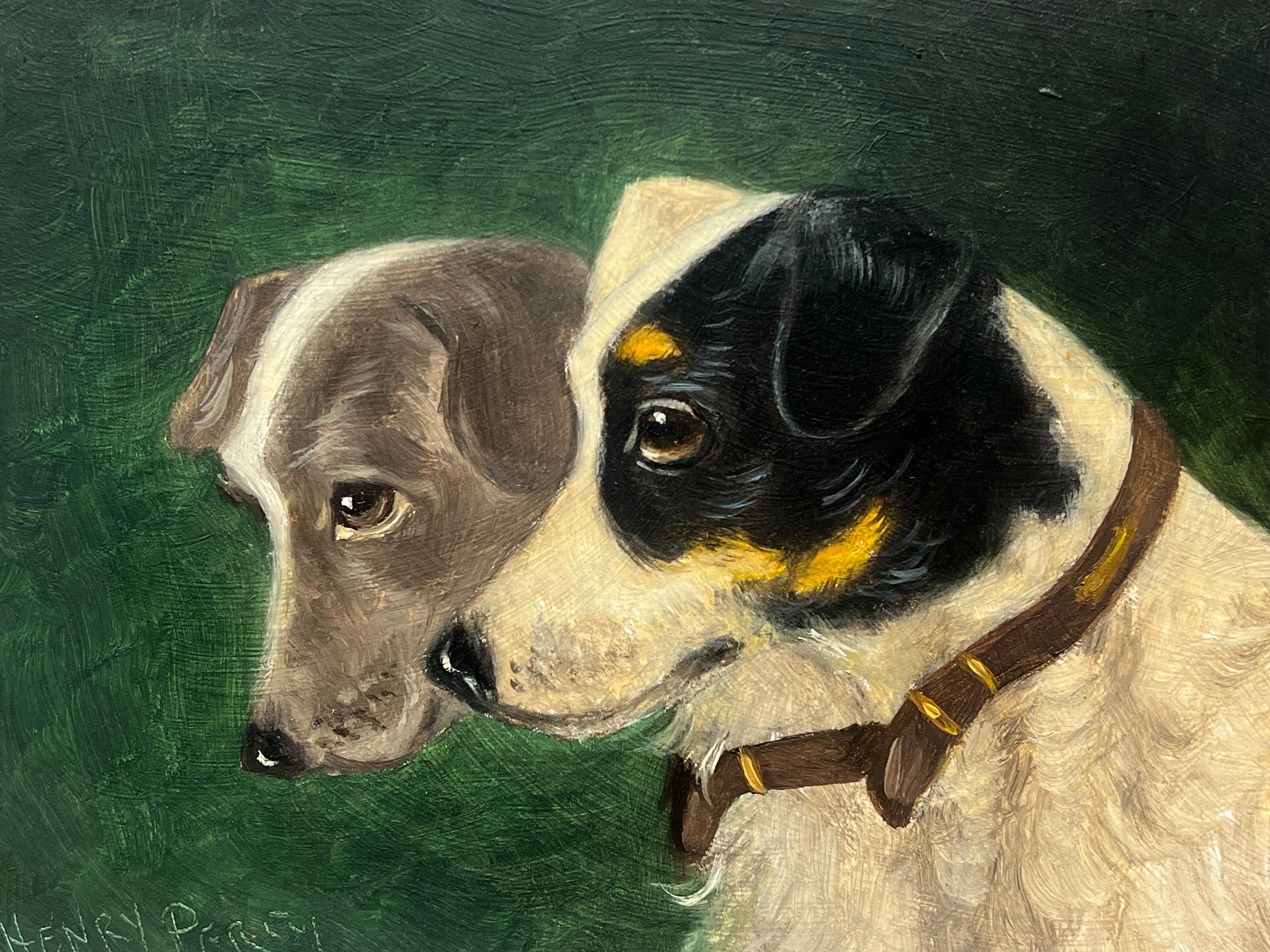 Vintage English Dog Oil Painting Head Portraits of Two Terriers Jack Russels 2