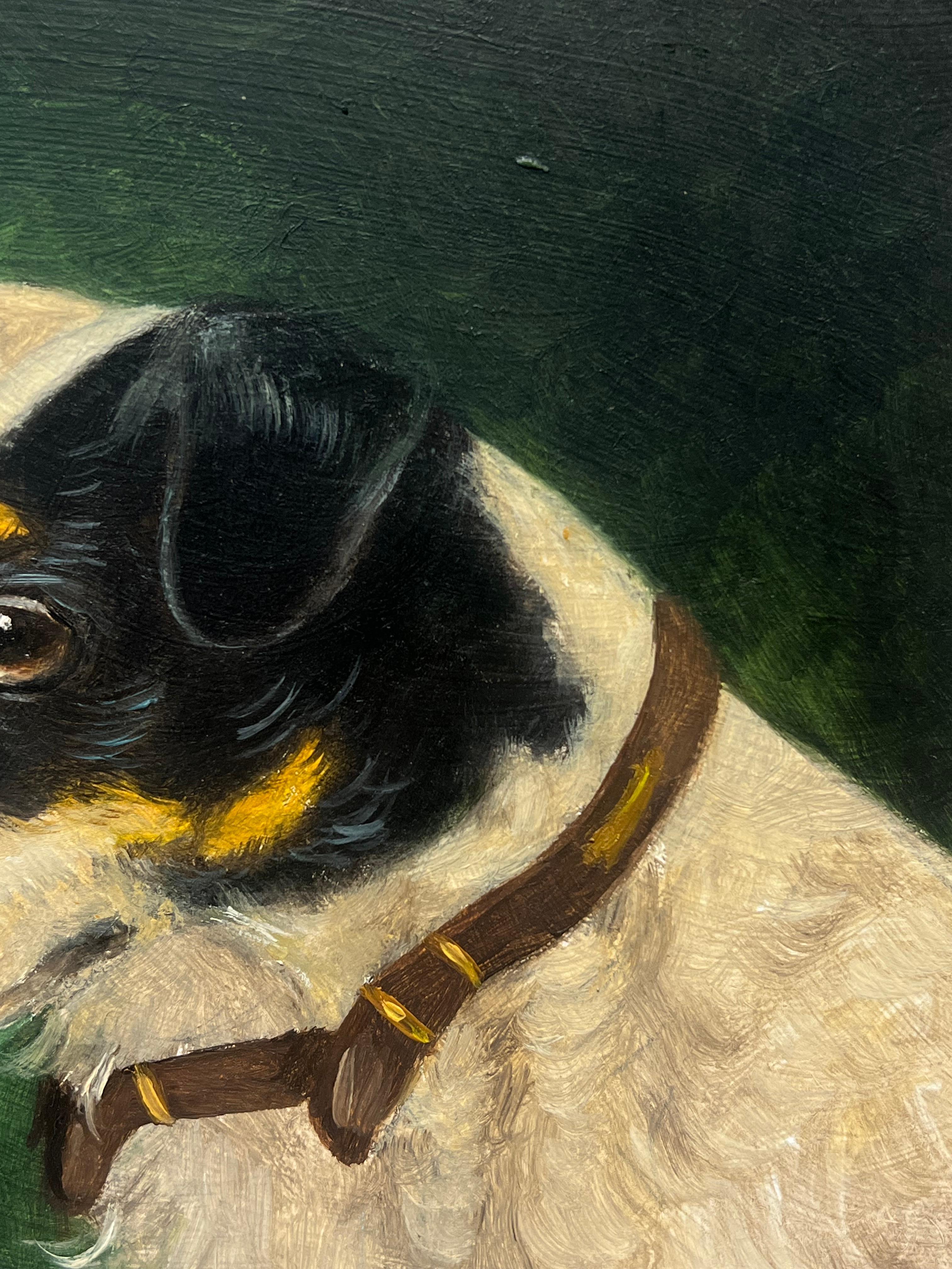 Vintage English Dog Oil Painting Head Portraits of Two Terriers Jack Russels 3