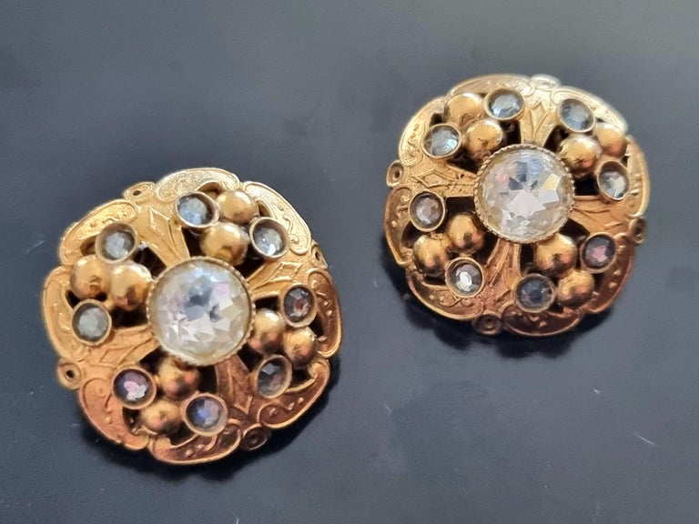 Clips D'oreilles Signés Henry Perichon - Cabochons De Verre Multicolores - Occasion Très Bon état