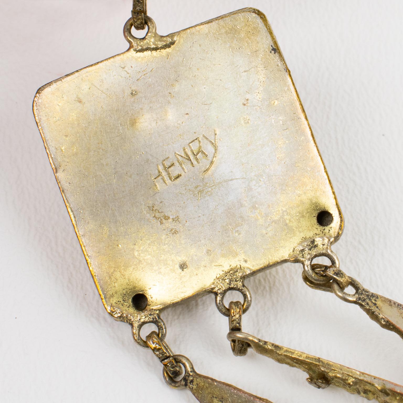 Henry Perichon Gilded Bronze Chain Necklace with Glass Cabochons 5