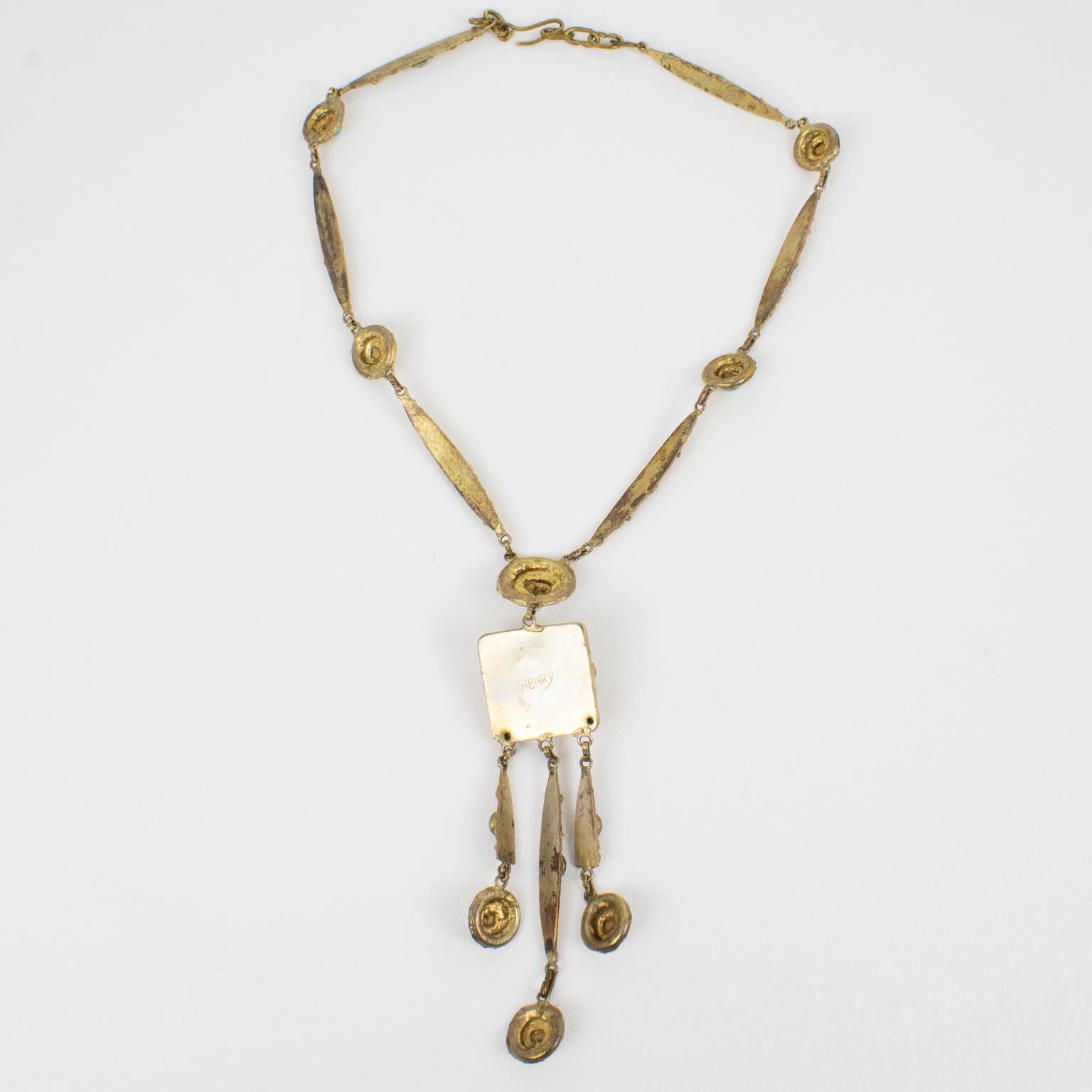 Henry Perichon Gilded Bronze Chain Necklace with Glass Cabochons 6