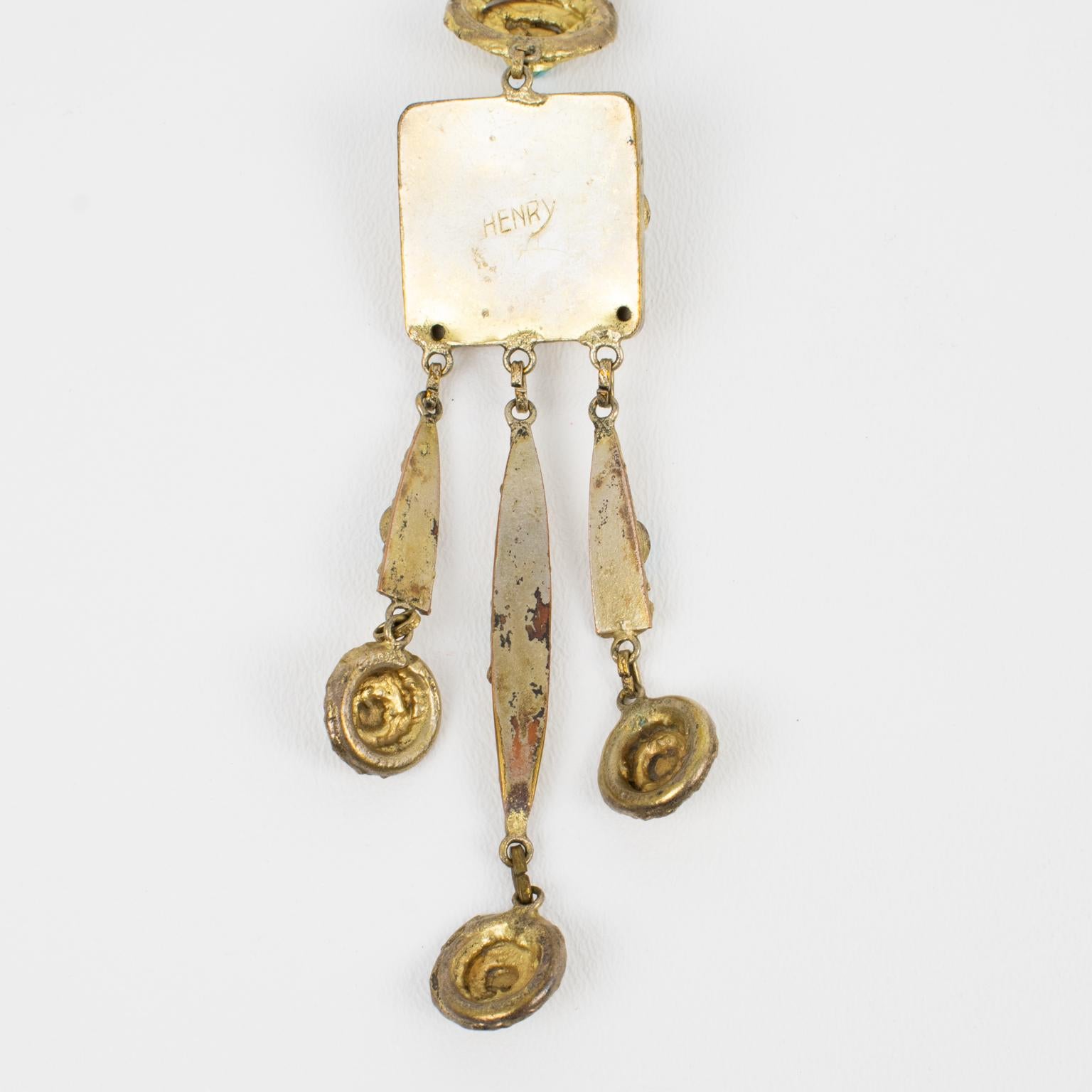 Henry Perichon Gilded Bronze Chain Necklace with Glass Cabochons 7