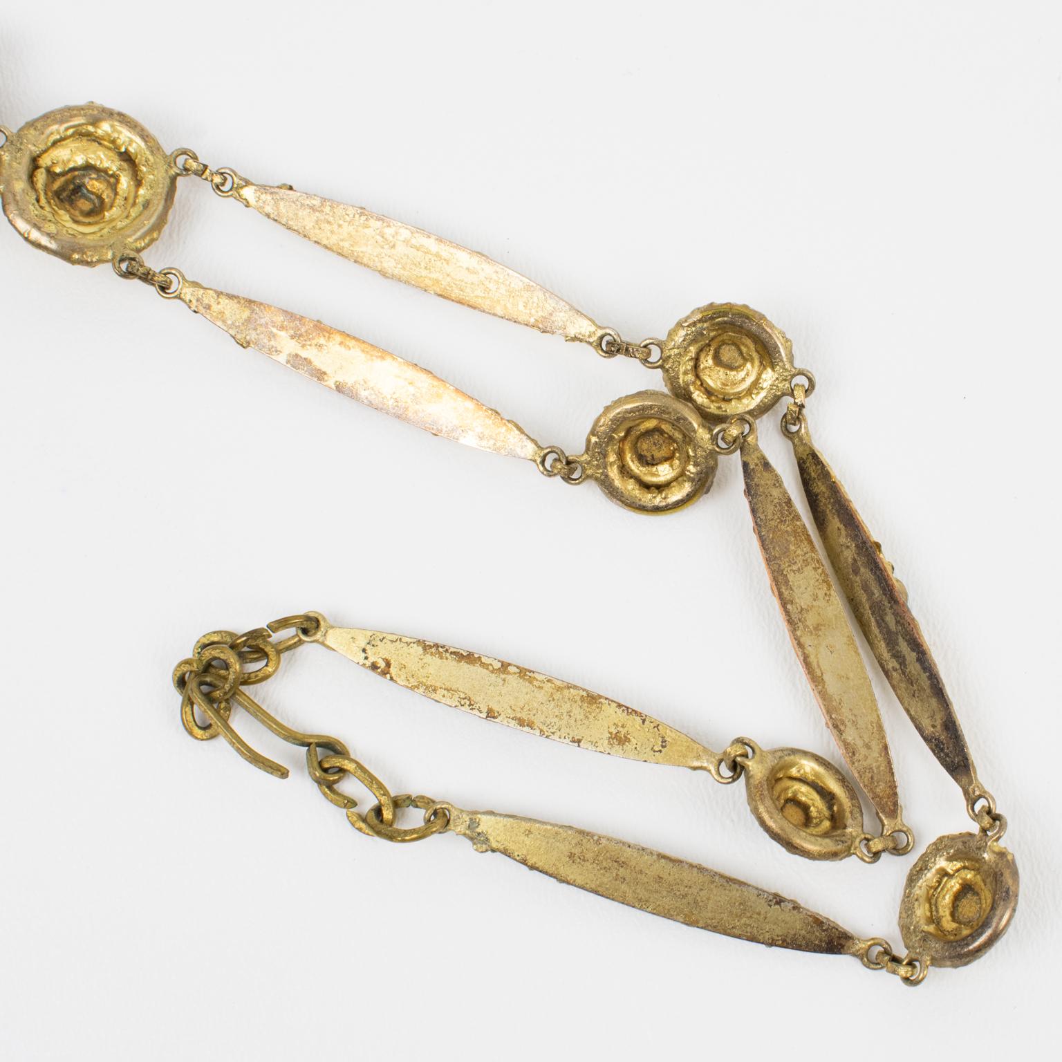 Henry Perichon Gilded Bronze Chain Necklace with Glass Cabochons 8