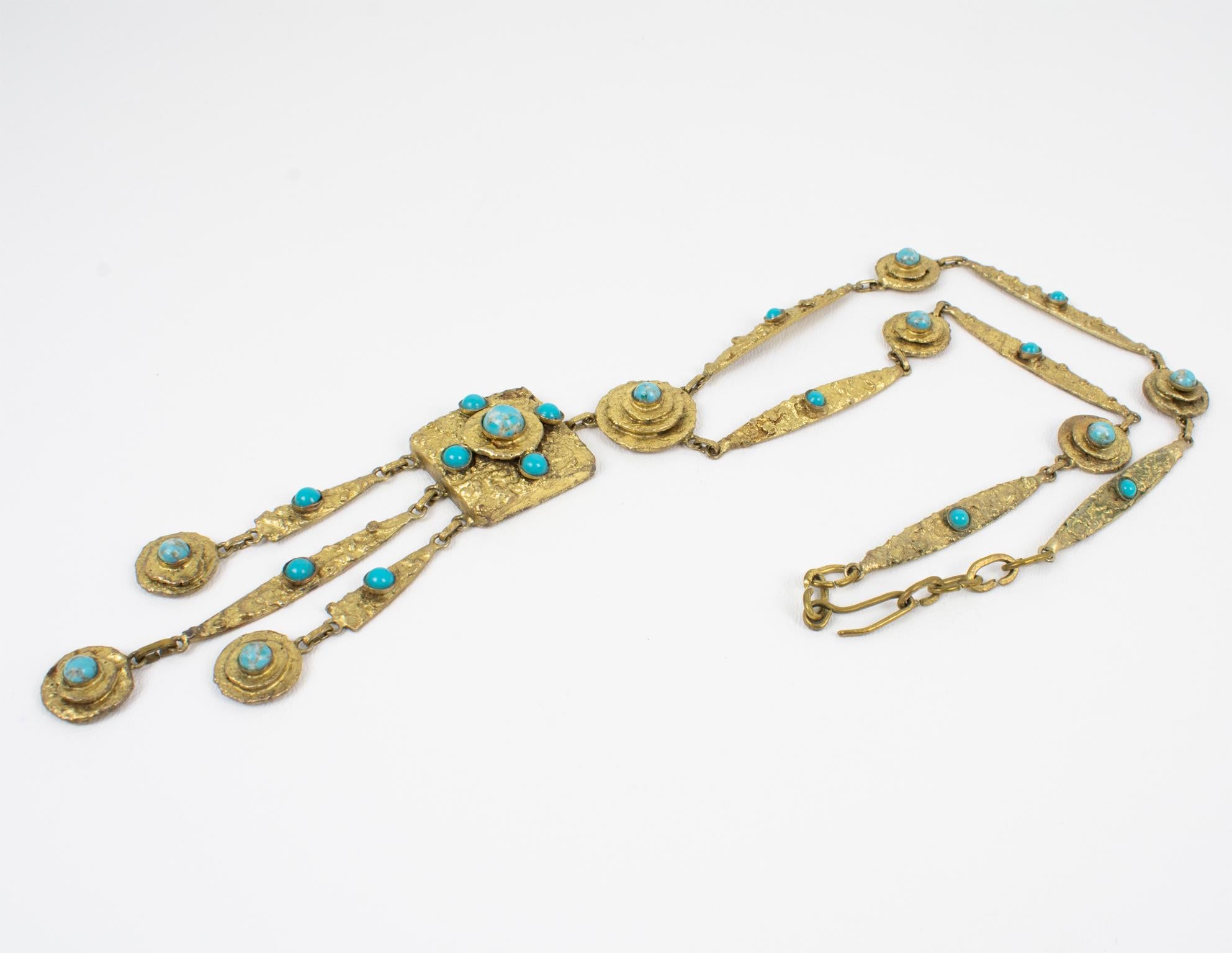 Henry Perichon Gilded Bronze Chain Necklace with Glass Cabochons 1