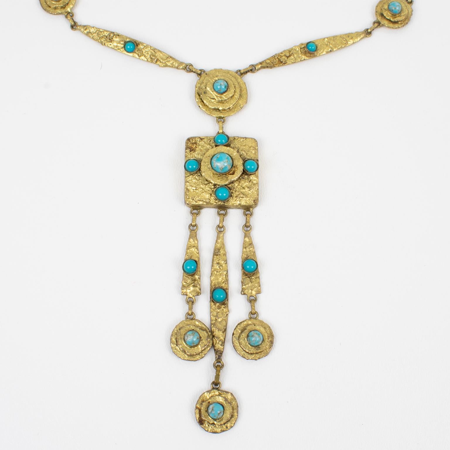 Henry Perichon Gilded Bronze Chain Necklace with Glass Cabochons 2