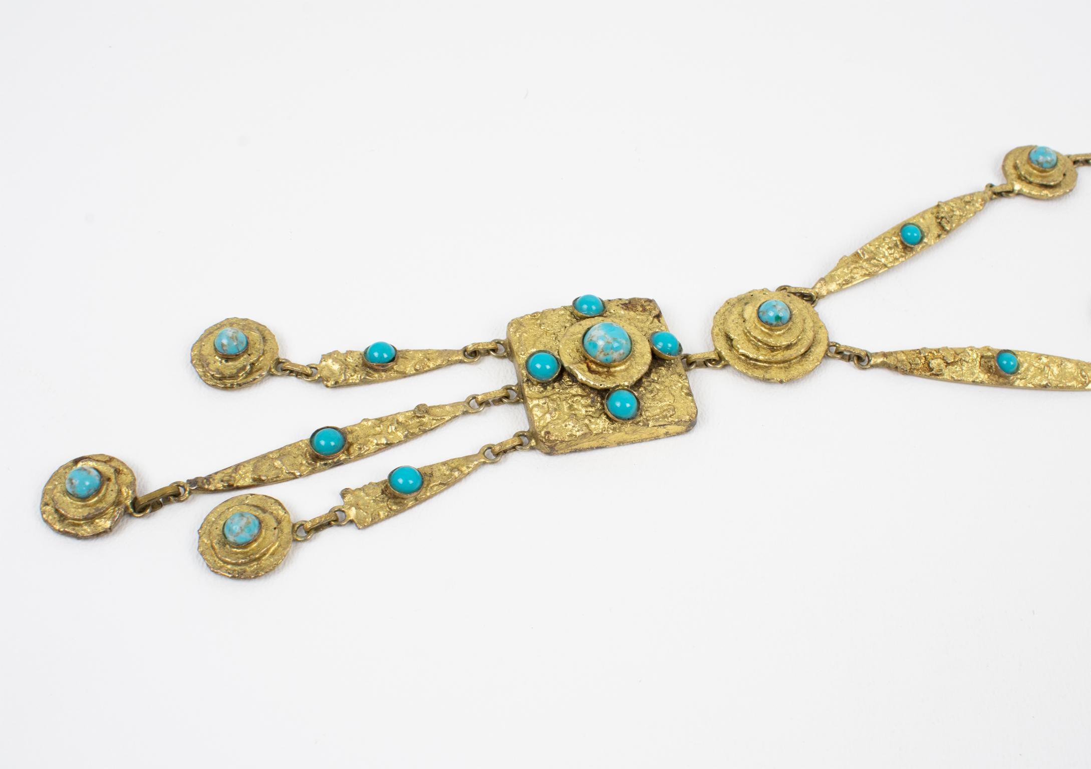 Henry Perichon Gilded Bronze Chain Necklace with Glass Cabochons 3