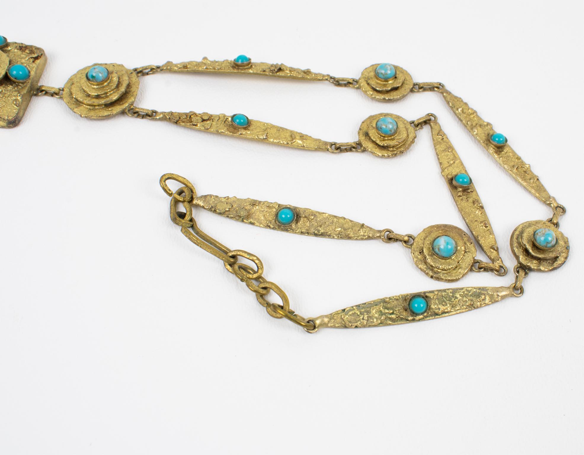Henry Perichon Gilded Bronze Chain Necklace with Glass Cabochons 4