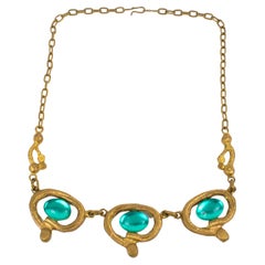 Henry Perichon Collana in bronzo con cabochon in vetro blu