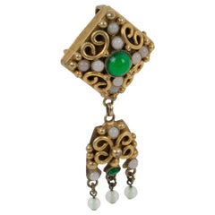 Henry Perichon Spilla medievale in bronzo con cabochon in vetro colato