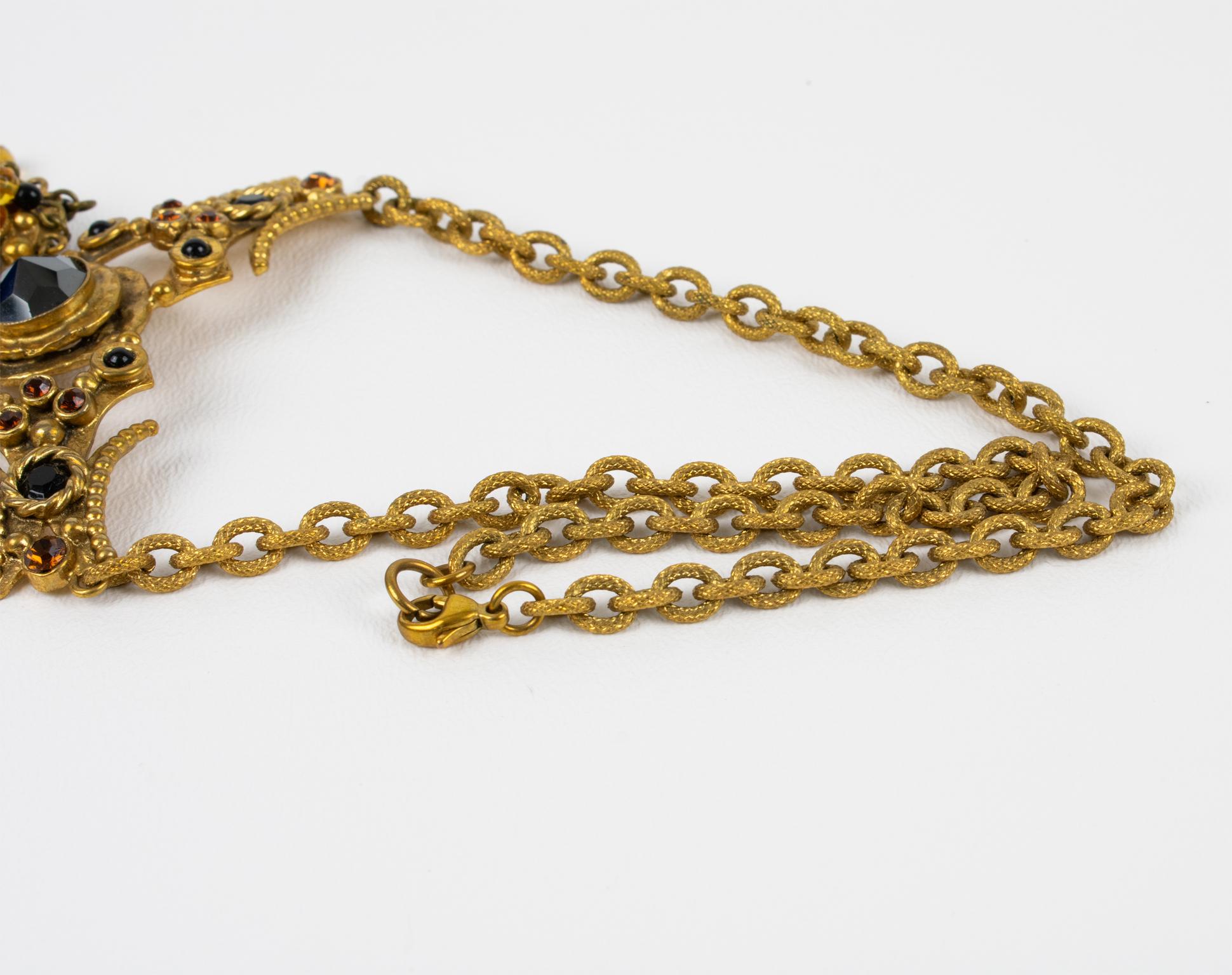 Henry Perichon Bronze-Halskette mit schwarzem Jet und Topas-Glas-Cabochons im Angebot 5