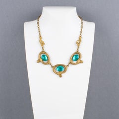 Henry Perichon Bronze-Halskette mit blauen Glas-Cabochons