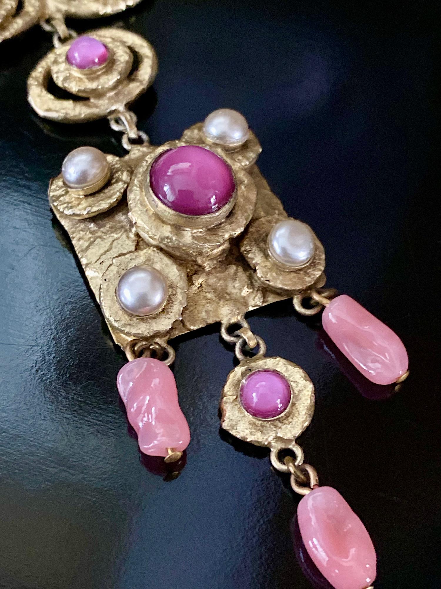 Henry Perichon Collier en verre rose perlé 1950s en vente 6