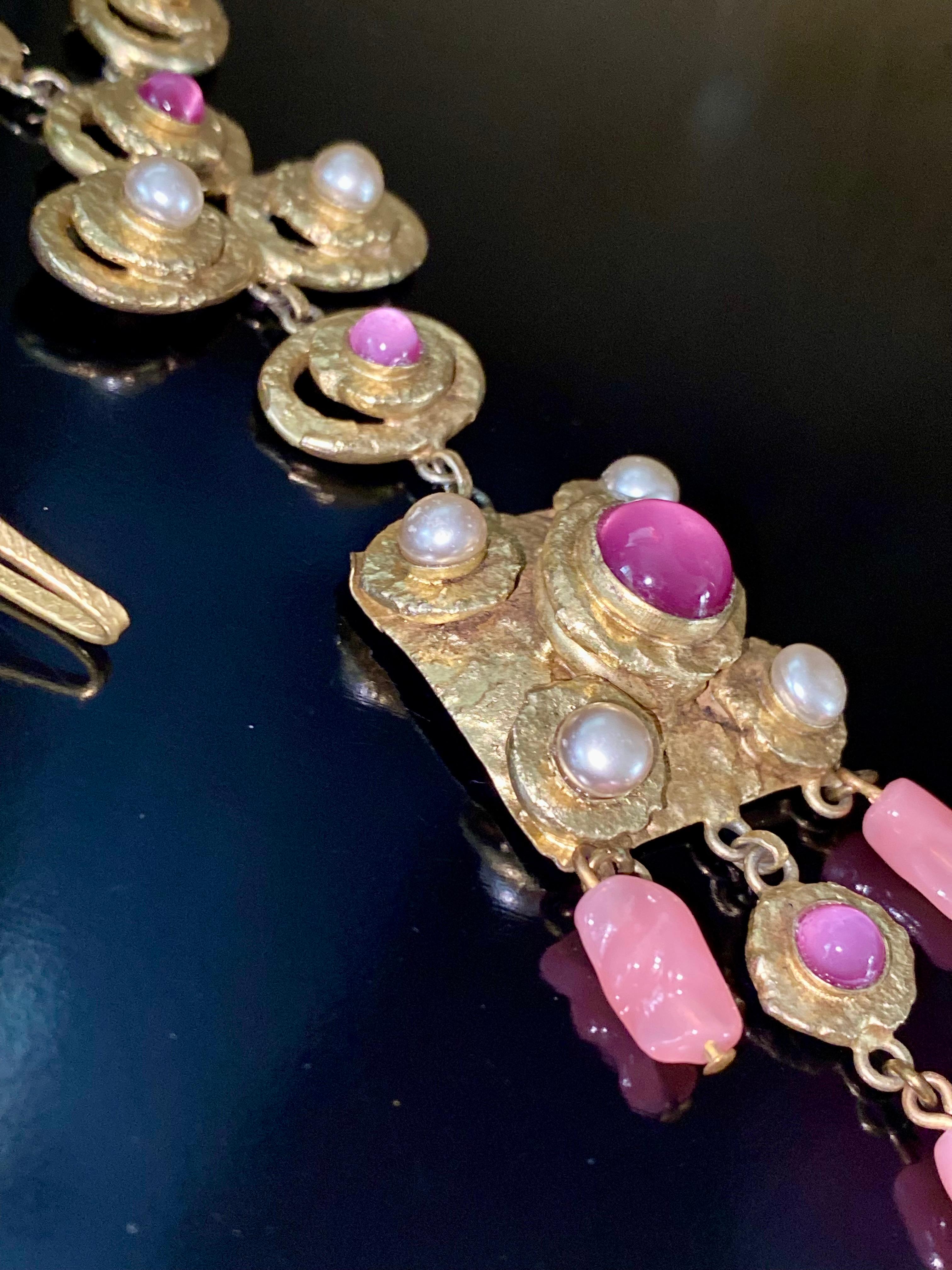 Henry Perichon Collier en verre rose perlé 1950s en vente 7