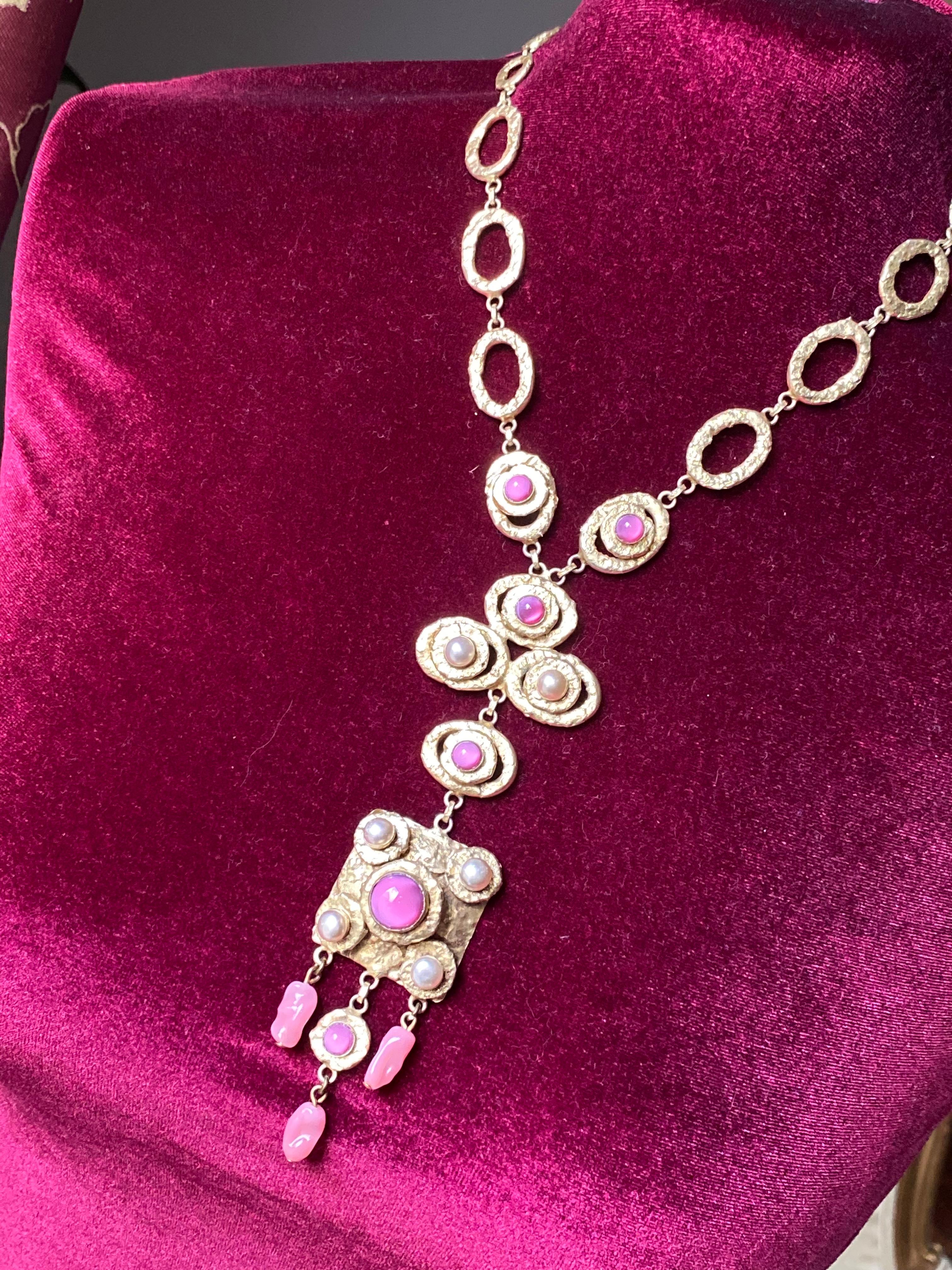 Henry Perichon Collier en verre rose perlé 1950s en vente 11