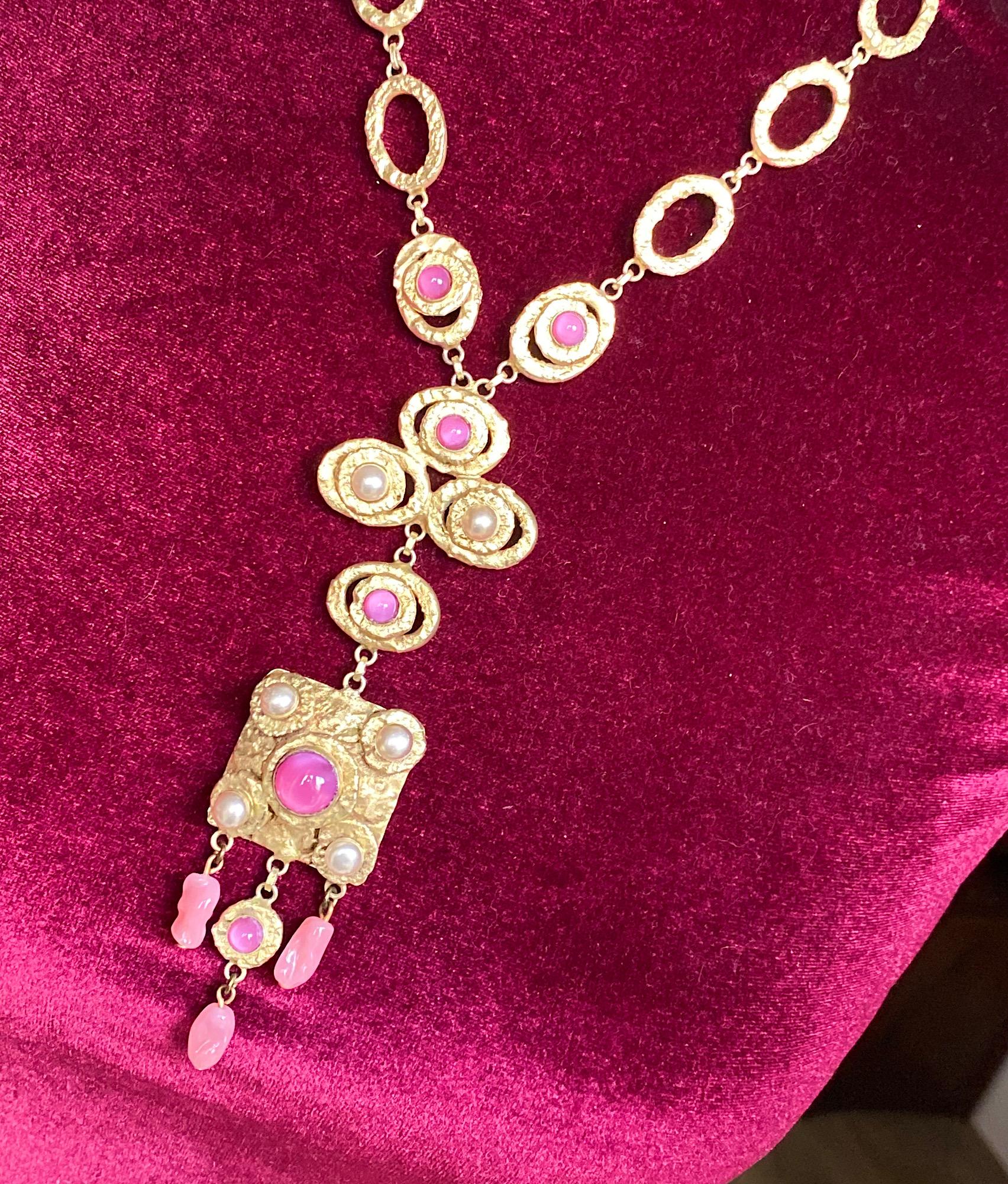 Henry Perichon Collier en verre rose perlé 1950s en vente 1