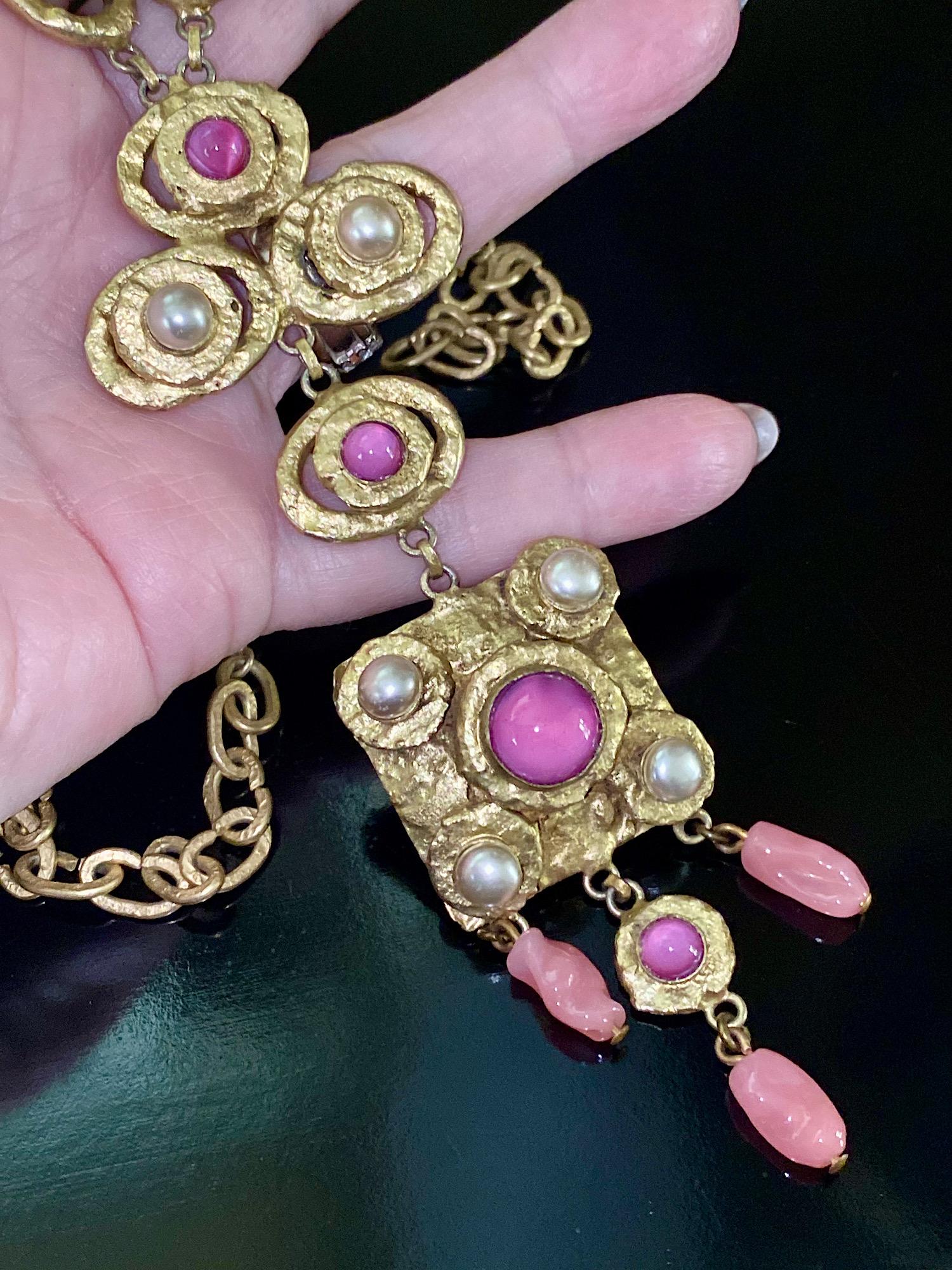 Henry Perichon Collier en verre rose perlé 1950s en vente 2