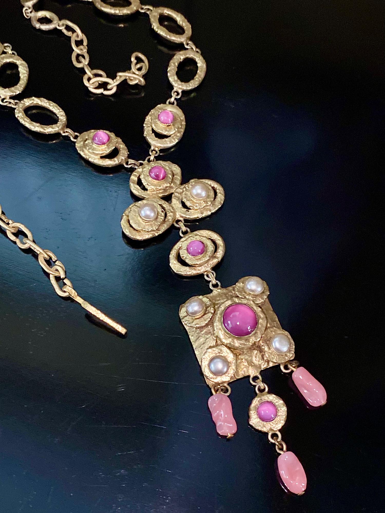 Henry Perichon Collier en verre rose perlé 1950s en vente 3