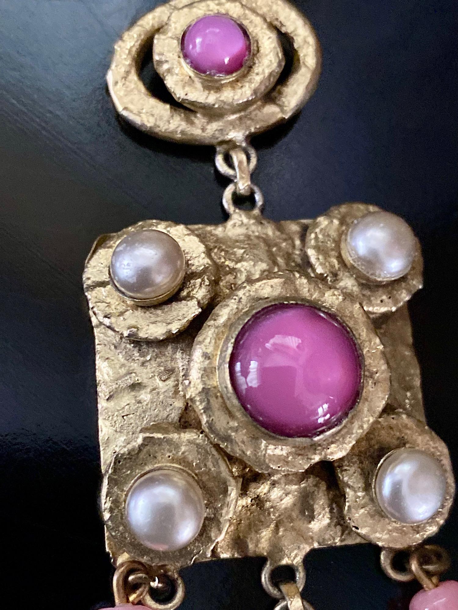 Henry Perichon Collier en verre rose perlé 1950s en vente 4