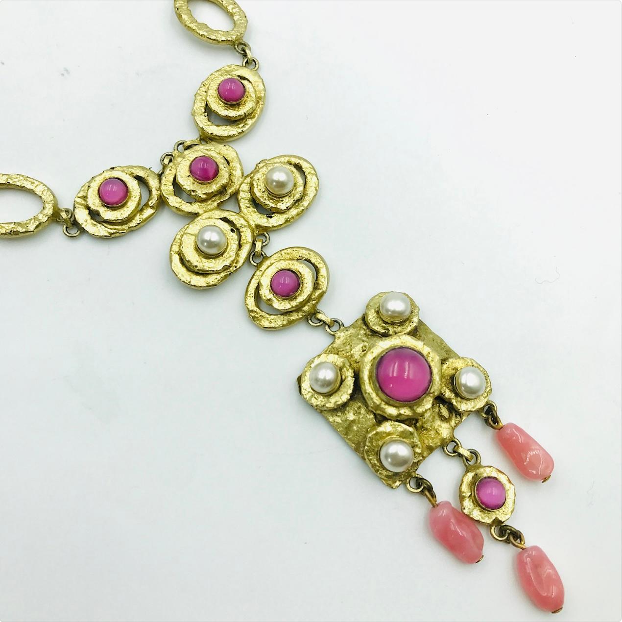 Henry Perichon Collier en verre rose perlé 1950s Bon état - En vente à Warminster, GB